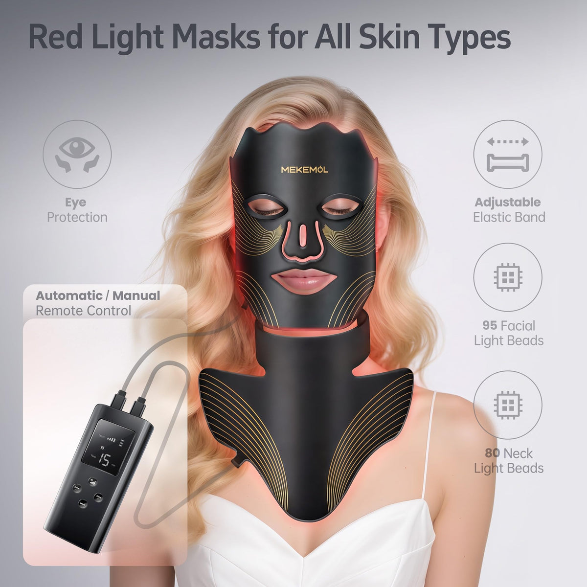 Red Light Mask for Face Neck with Eye Protection - MEKEMOL Official Imagery - 7