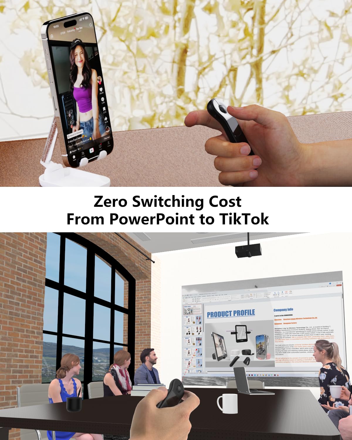 ZOZVO Rechargeable Air Mouse for PC/iOS/Android with Touchpad Wireless PPT Presenter with Bluetooth 2.4G, Works with Pow