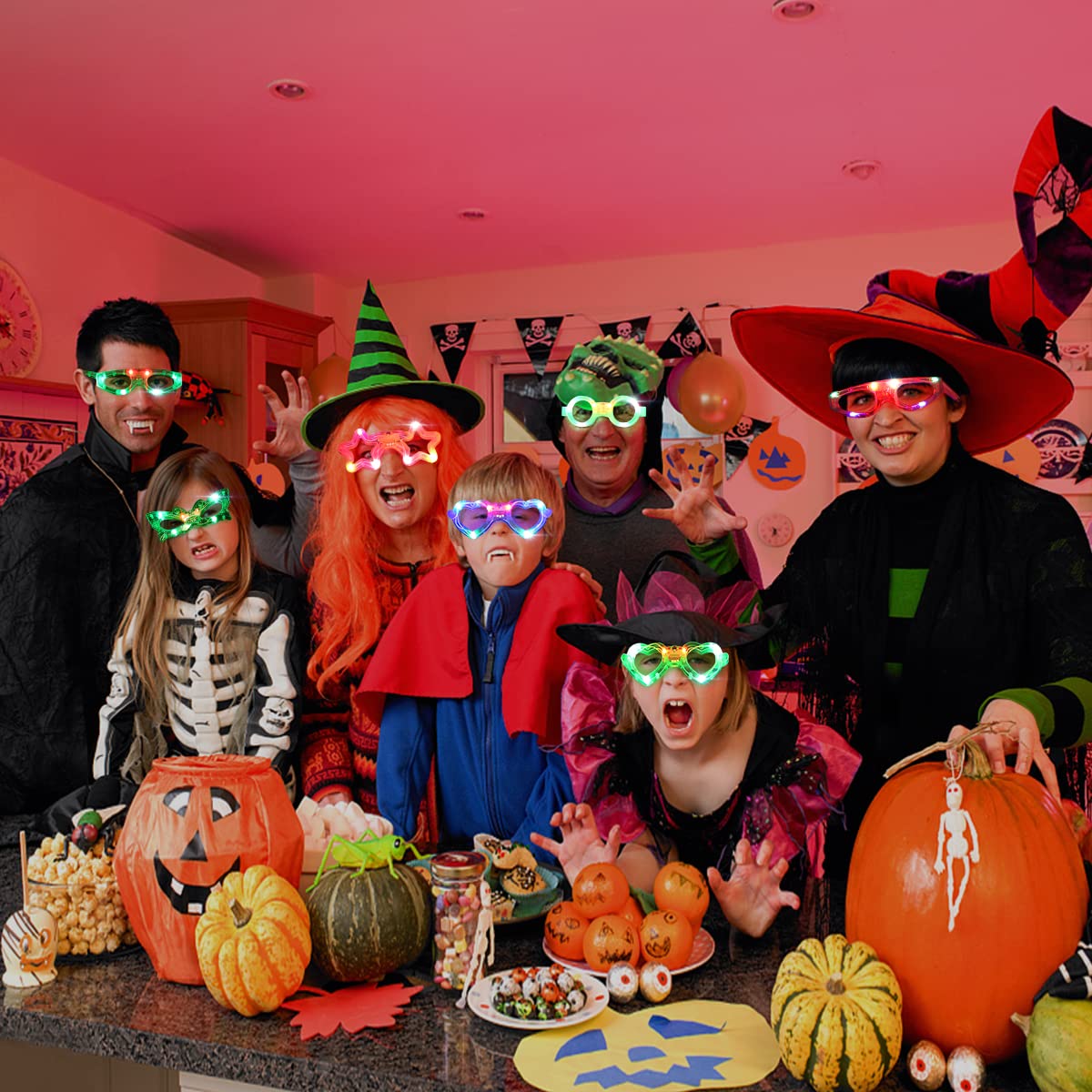 FathiSooc 21 Pcs LED Glasses 7 shapes 6 LED Glow In The Dark Party Supplies Favor for Kids Adults shutter heart round st