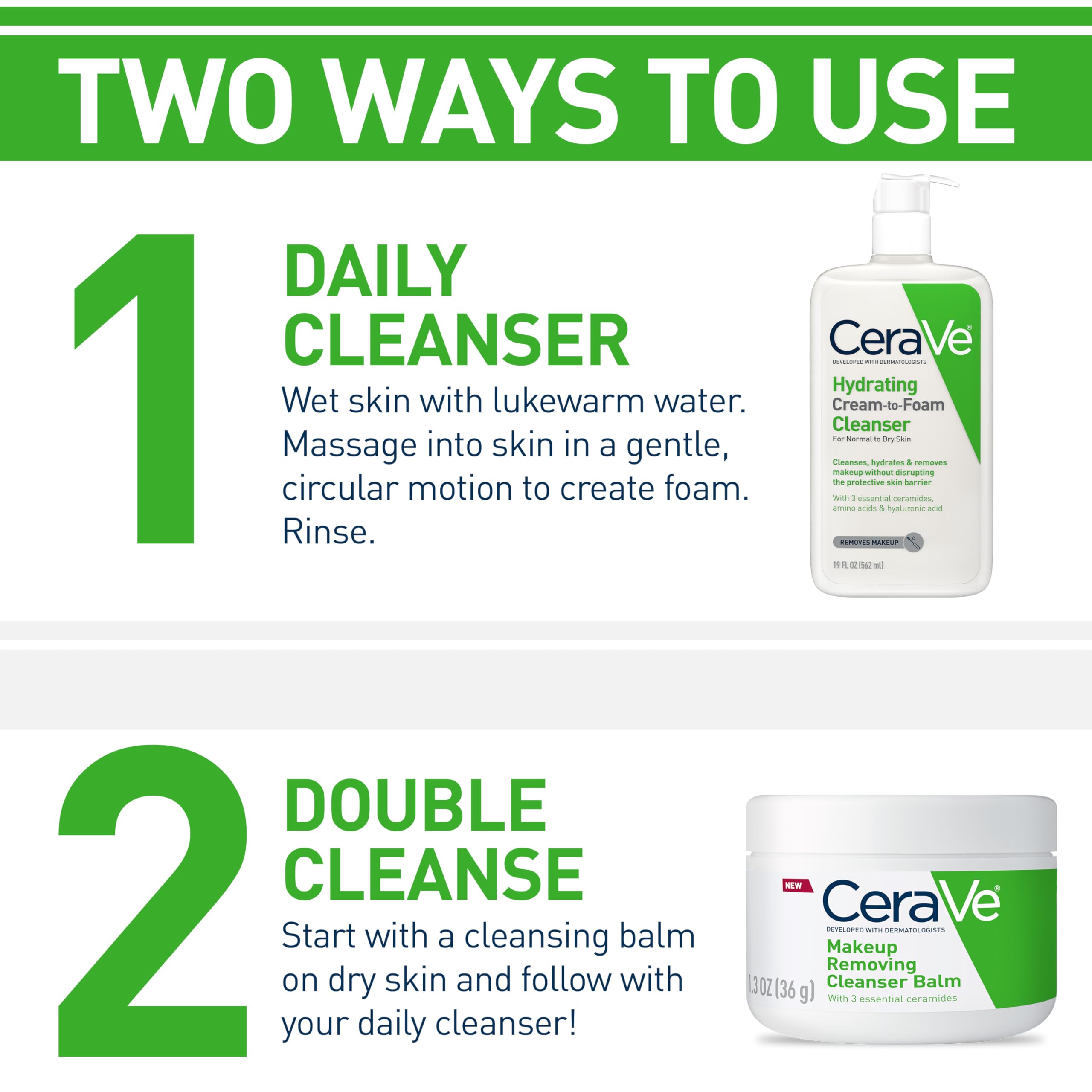CeraVe Hydrating Cream To Foam Cleanser for dry skin, 19oz, face wash with gentle foaming and hydrating skincare ingredients.