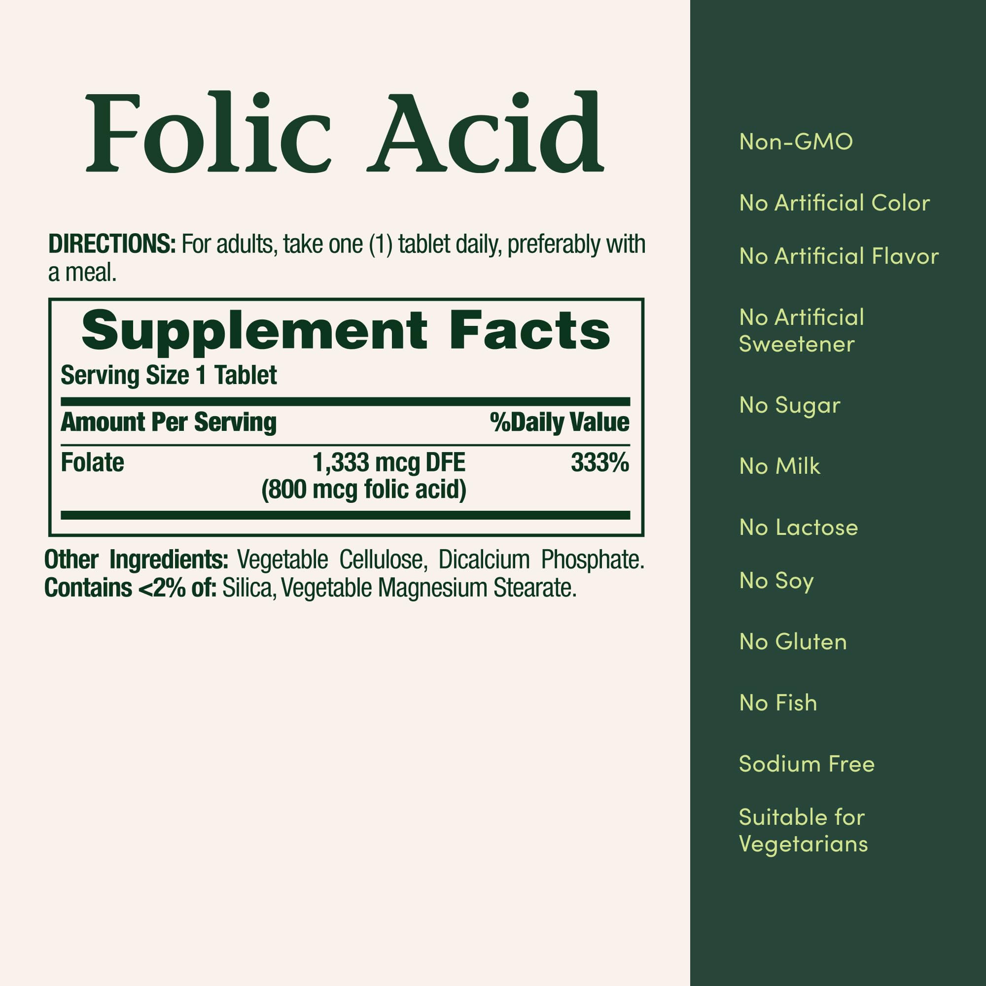 Nature's Bounty Folic Acid Supplement, Supports Cardiovascular Health, 800mcg, 250 Tablets