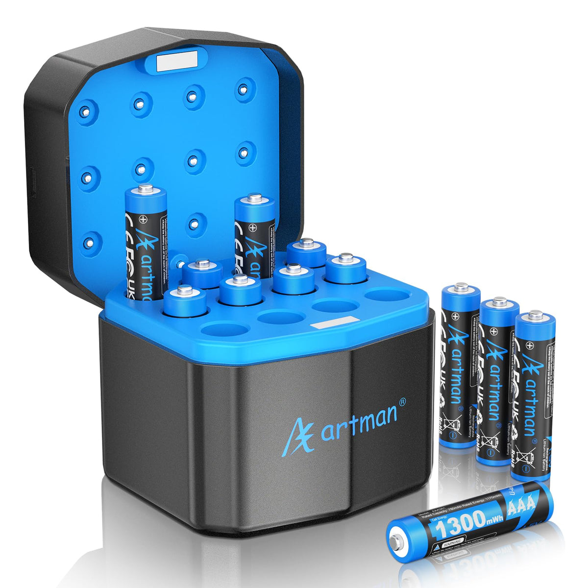 Artman 12 Pack Rechargeable AAA Lithium Batteries with 12 - A Artman Official Imagery - 1