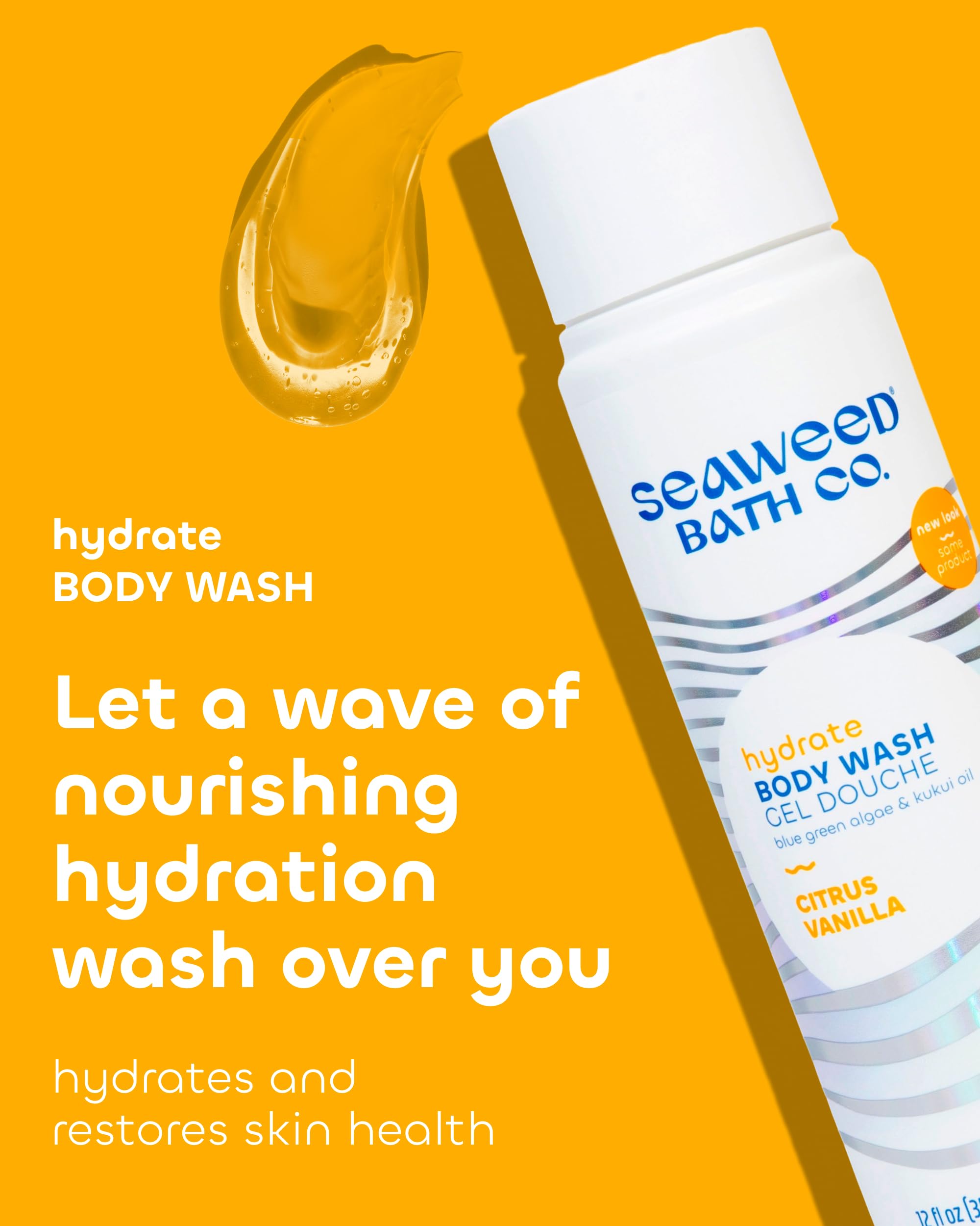 Seaweed Bath Co. Hydrate Citrus Vanilla Body Wash in 12oz bottle, featuring a citrus and vanilla scent with a gentle, hydrating formula.