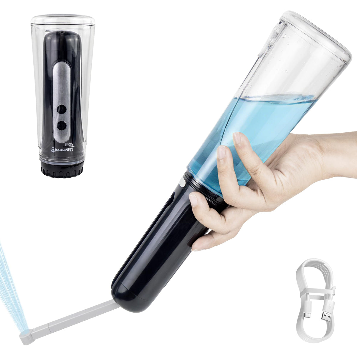 Brarvagur Portable Bidet for Travel, 800mAh Electric Handheld Bidet with 380ml Bottle – Black, BPA-free plastic, 380ml