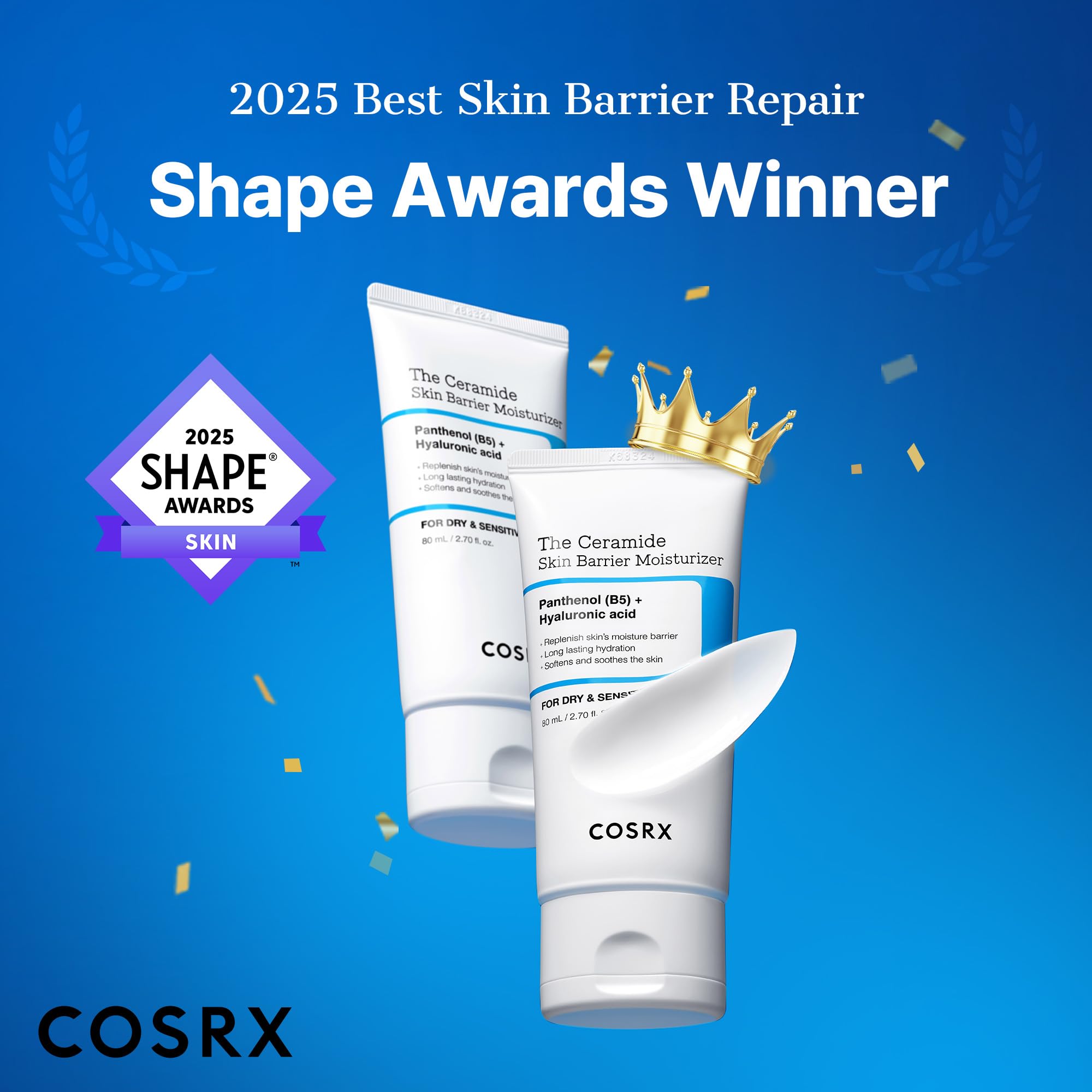 COSRX 7X Ceramide Moisturizer for face showing the barrier repair face cream in a 2.7oz jar, with a clean, minimal design.
