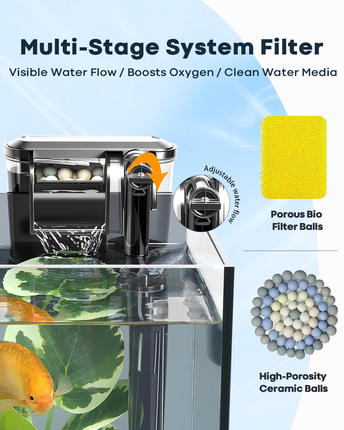 Wonderfactory 1.25 Gallon Fish Tank Small Glass Aquarium Kit Starter Set Dark Background – packaging and label