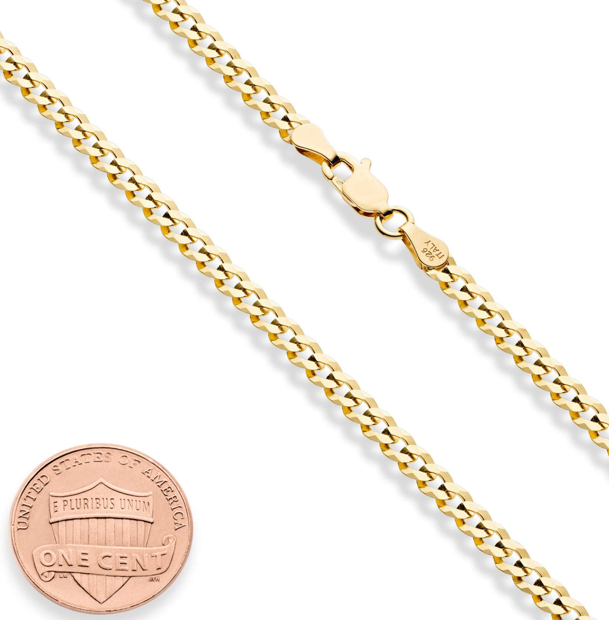 Miabella Italian 18K Gold Plated 925 Sterling Silver 3.5mm Cuban Link Chain – close-up detail in Yellow Gold