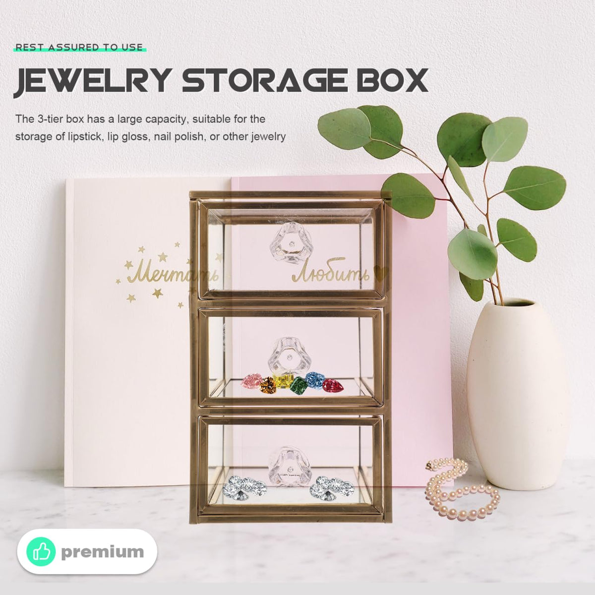 PRETYZOOM Drawer Jewelry Box Transparent Drawer Type Storage Box for Necklaces Makeup Cosmetics and Stationery Desktop O