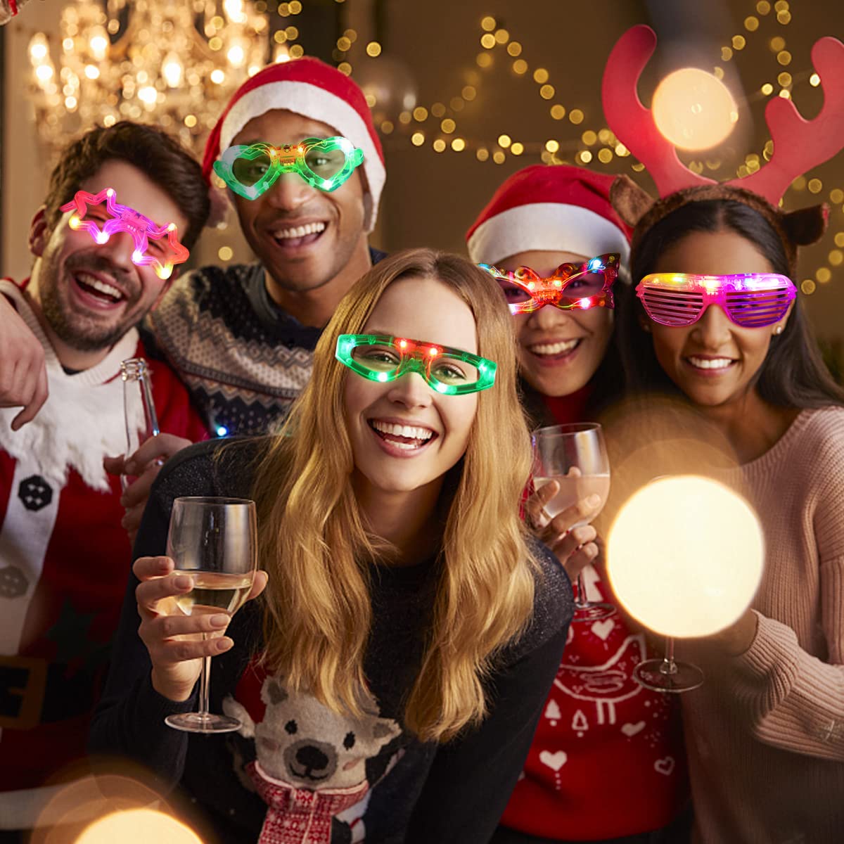 FathiSooc 21 Pcs LED Glasses 7 shapes 6 LED Glow In The Dark Party Supplies Favor for Kids Adults shutter heart round st