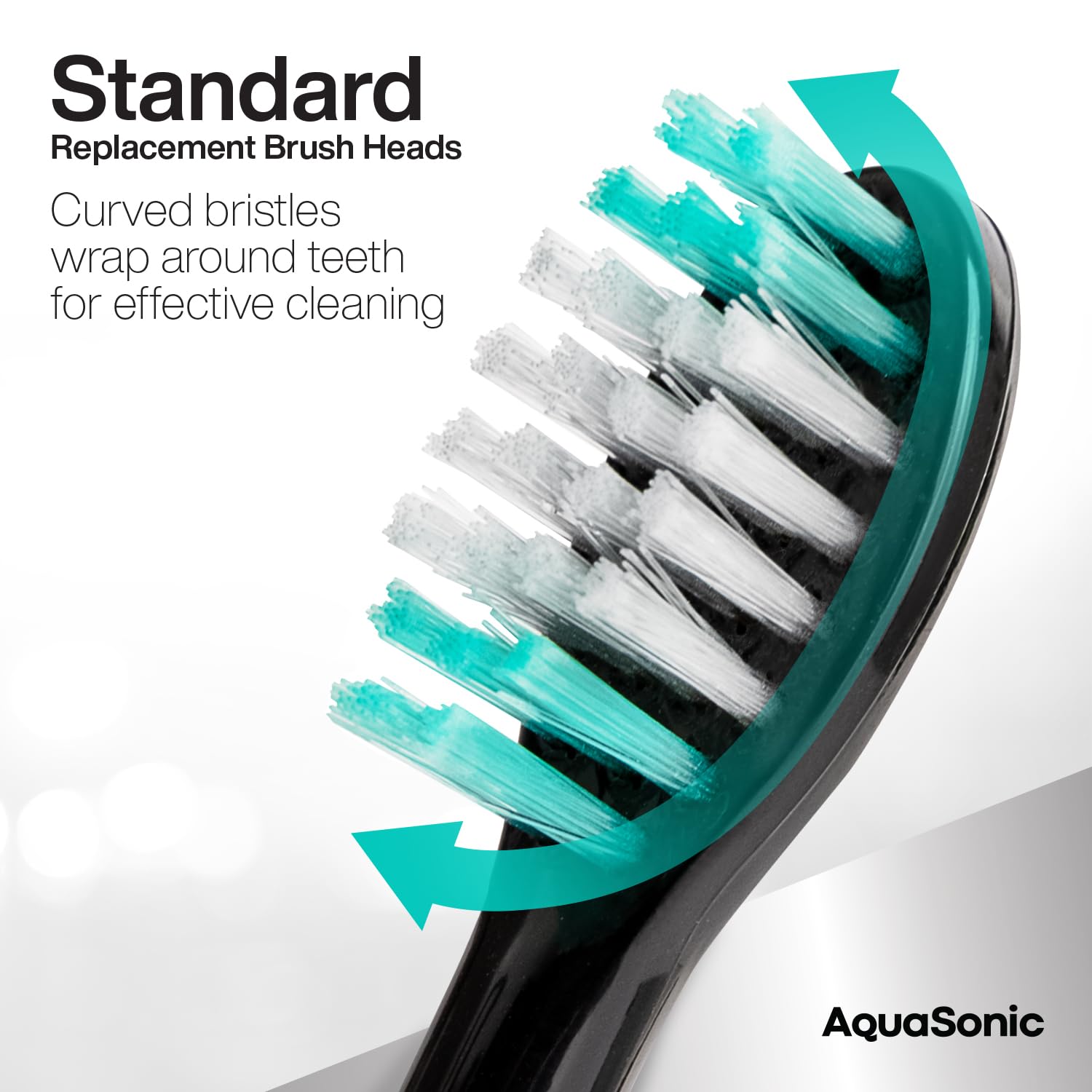 Set of 8 AquaSonic genuine replacement toothbrush heads for normal and sensitive teeth, compatible with AquaSonic toothbrush handles.