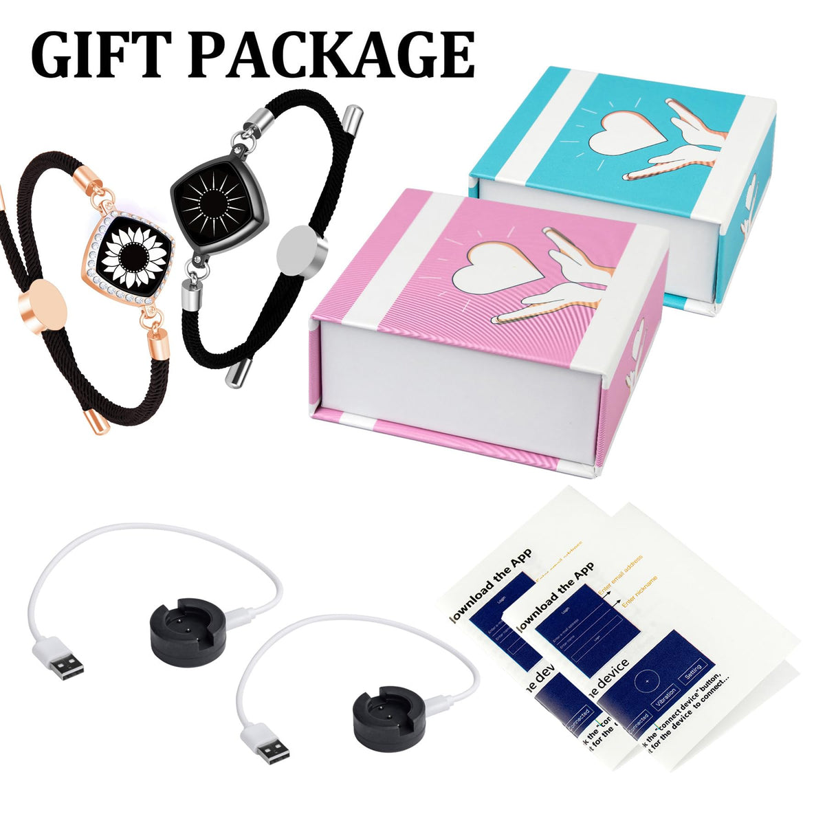 ZYWFAYUO Long Distance Touch Bracelets, Vibration & Light up Remote Smart Matching Couples Bracelet for Couple Long Dist