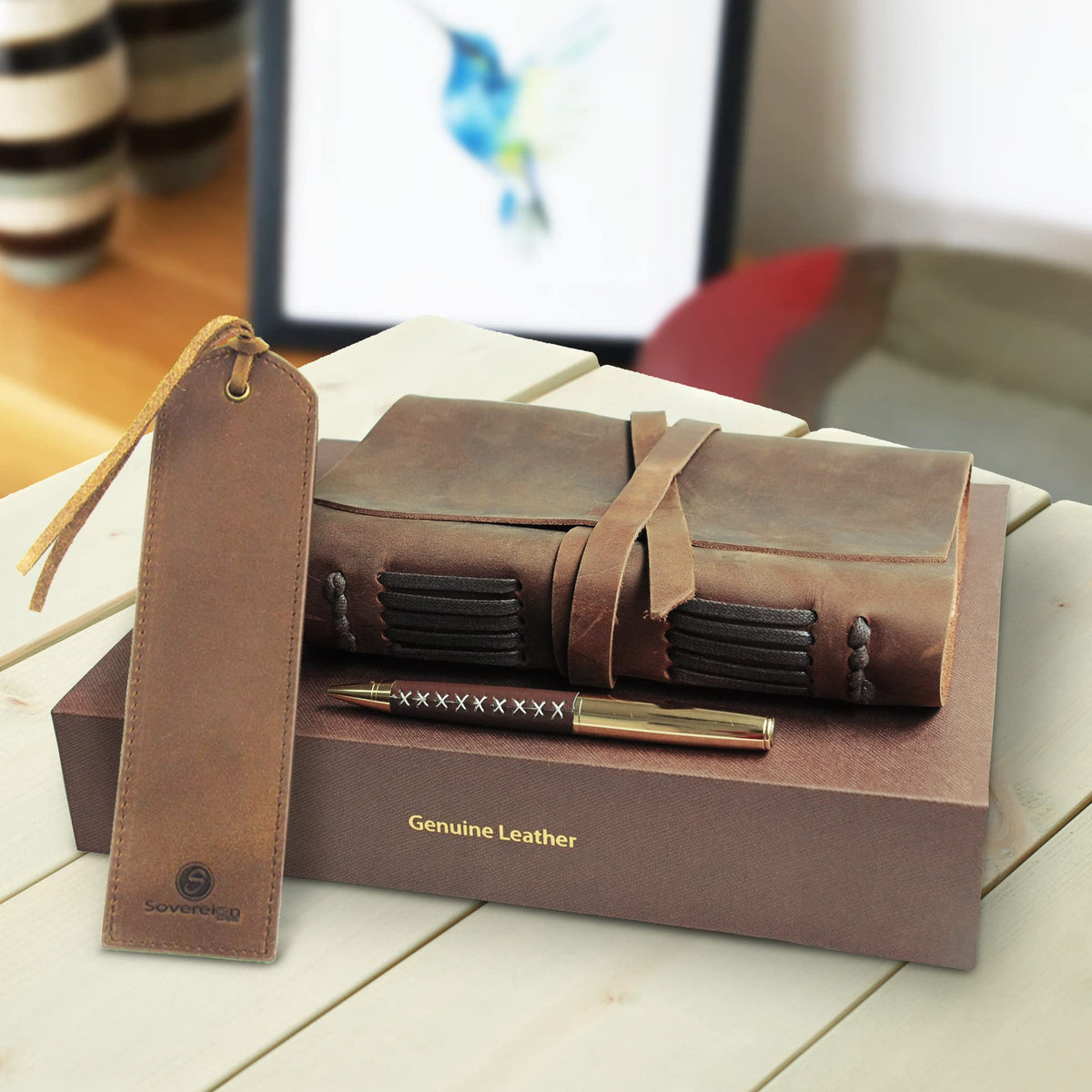 Handmade Leather Journal Gift Set Pen Bookmark Luxury Gift - Sovereign-Gear Official Imagery - 3