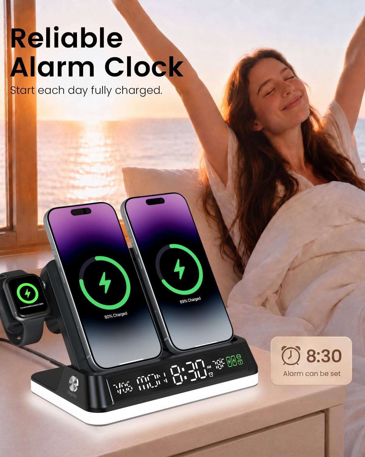 7 in 1 Wireless Charging Station with Auto Sync Clock Sunset - Goldjoy Official Imagery - 6