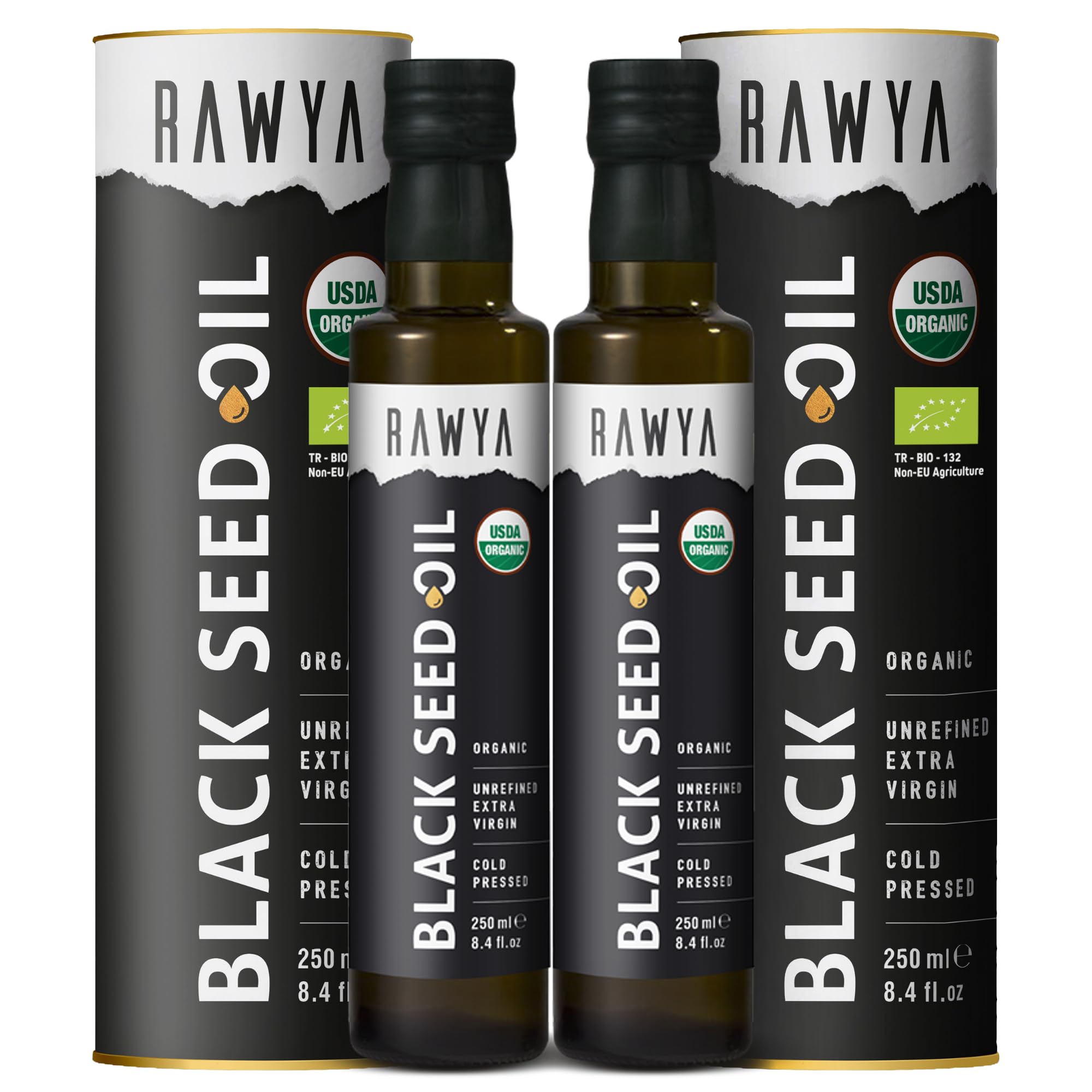 RAWYA Black Seed Oil - Organic Cold Pressed Nigella Sativa - Turkish Origin - USDA Organic, 2 Pack