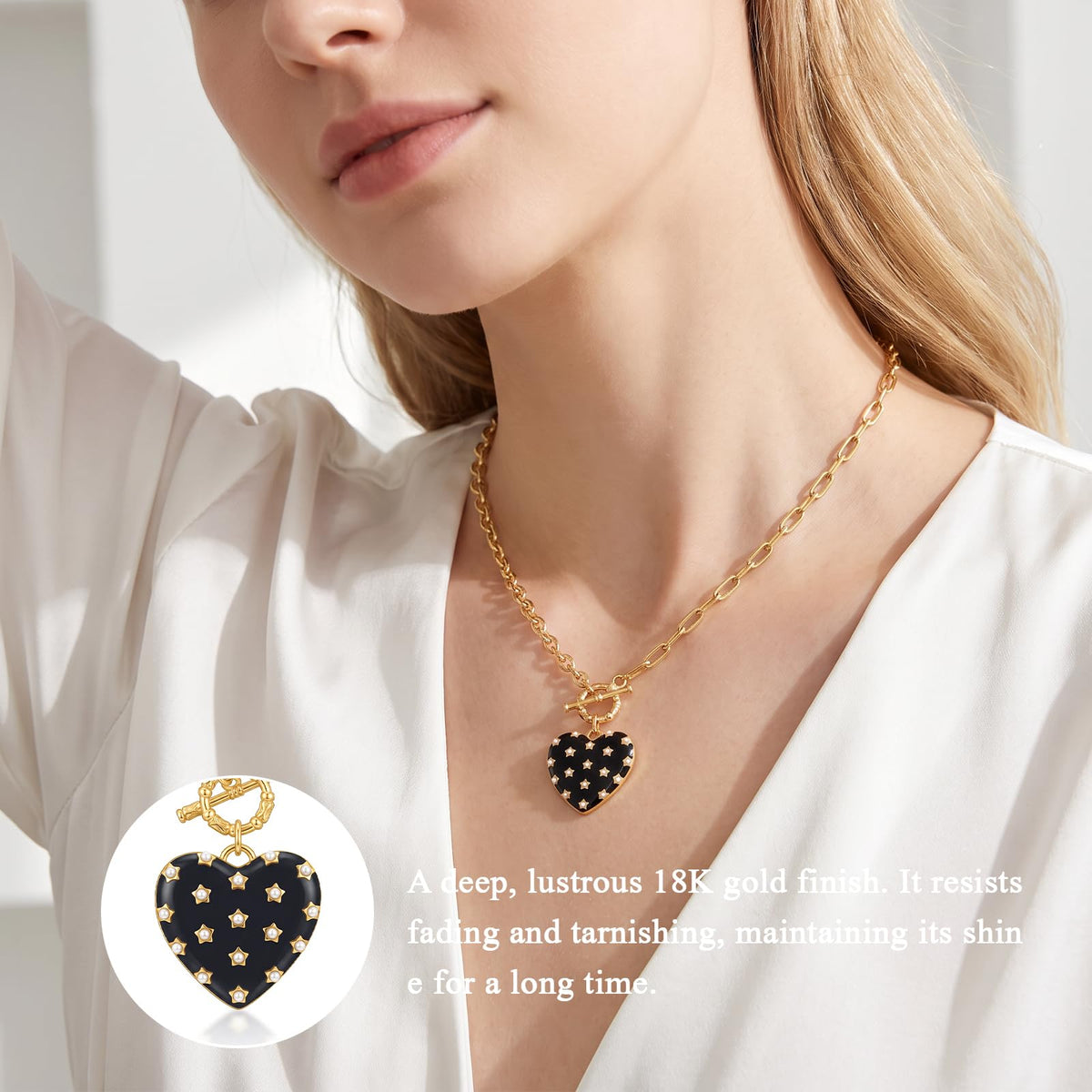 Tessalyn Heart Necklace for Women, 18K Plated Gold Chunky Chain Neckalce – full view, size Medium