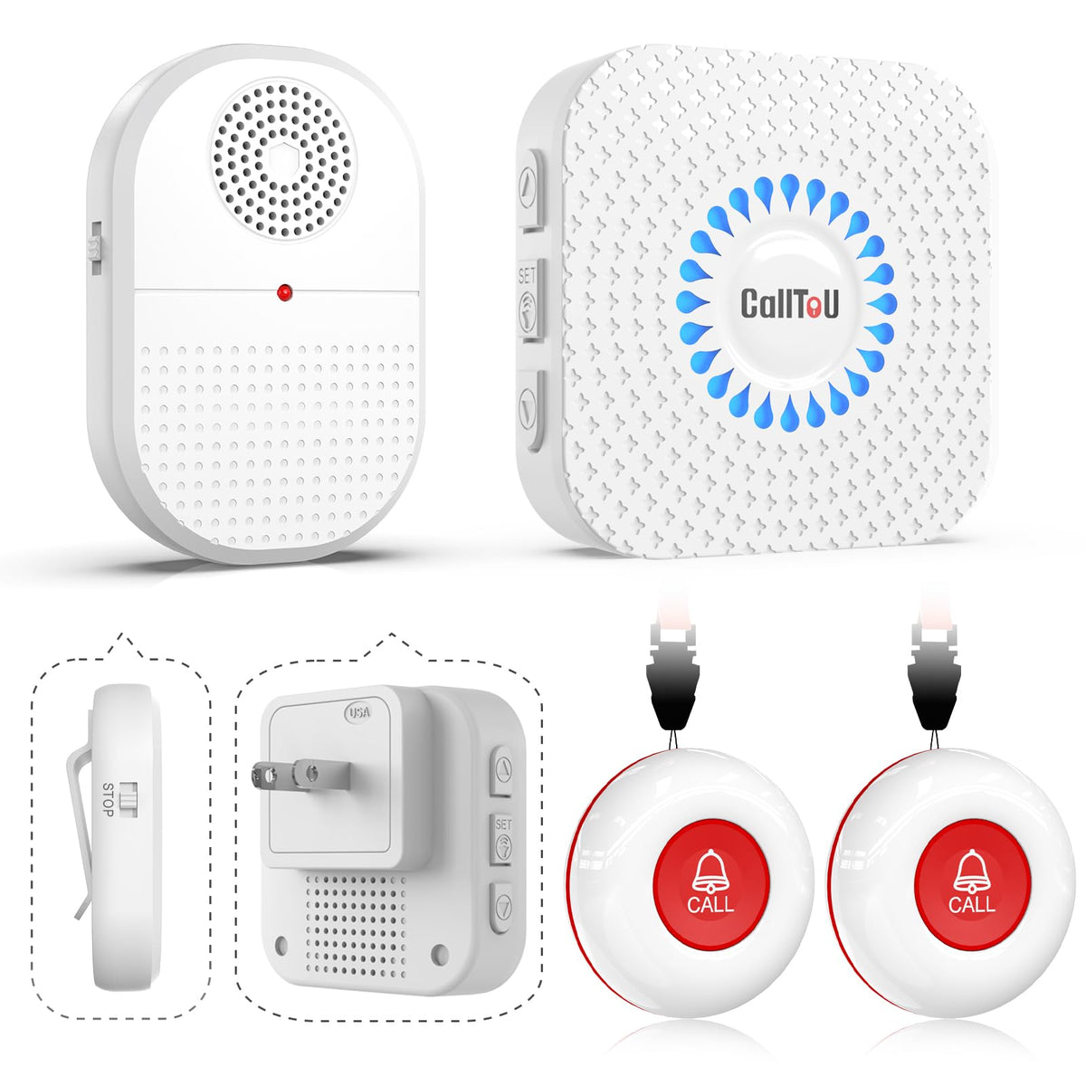 CallToU Wireless Caregiver Pager 2 Buttons Vibrating Plug in - CallToU Official Imagery - 2