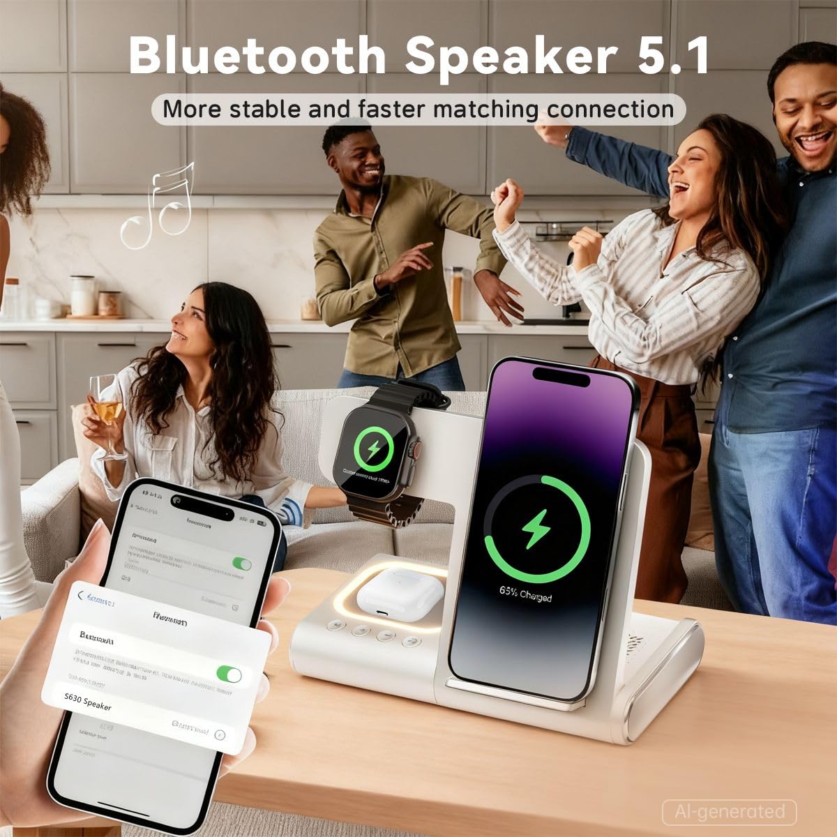 BLKE Pro BLKE Bedside Charging Hub with Speaker Light: Foldable Wireless Station – product photo (Wireless Chargers)