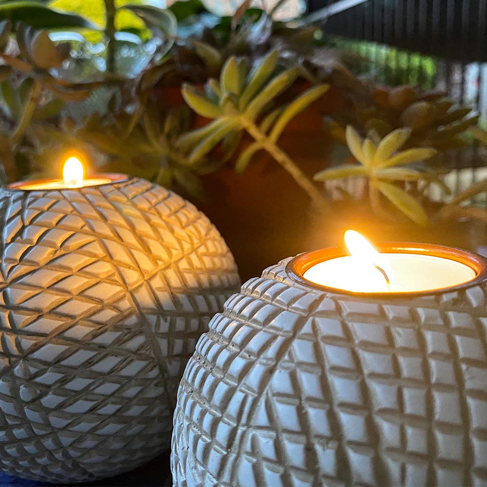 Huey House Luca Beige Orb Tea Light Candle Holders, Gift Boxed Set of 2 – product photo (Candleholder Sets)