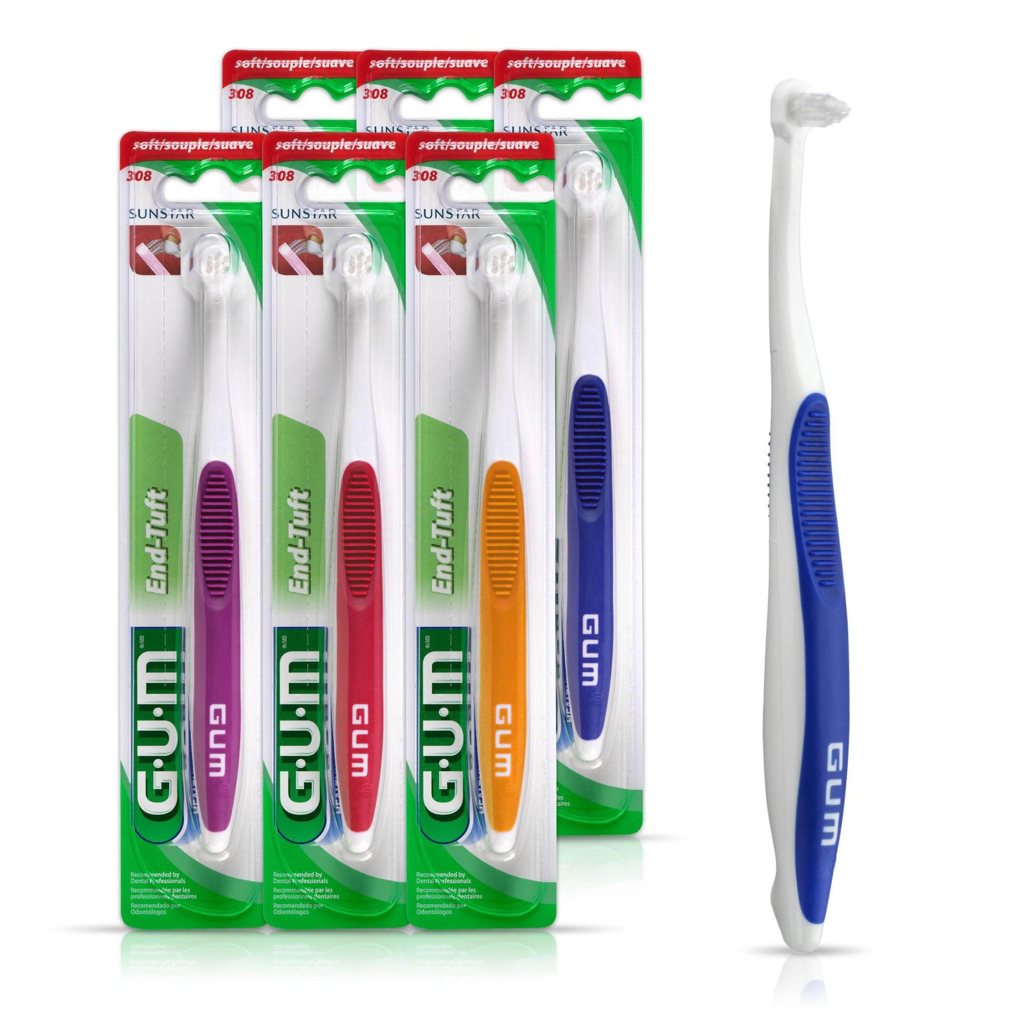 GUM End Tuft Toothbrush, Soft, Extra-Small Head, 1 Count (6 Pack) - Product Imagery