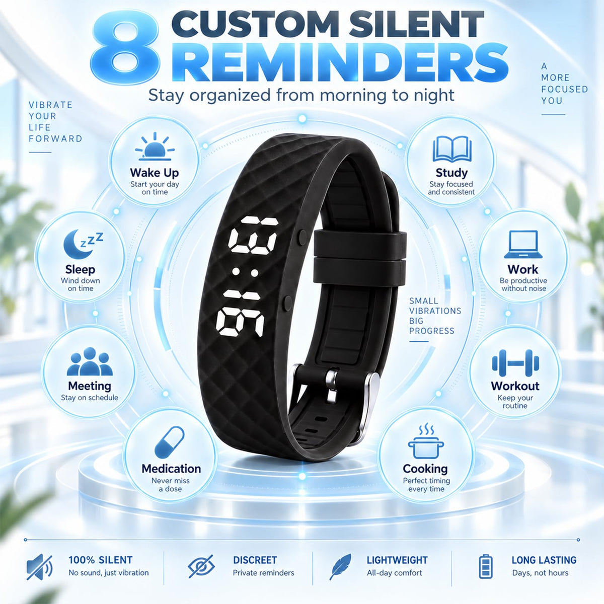 GPQVTVM Alarm Clock for Heavy Sleepers Vibrating Wristband Bracelet Watch Silent – packaging and label