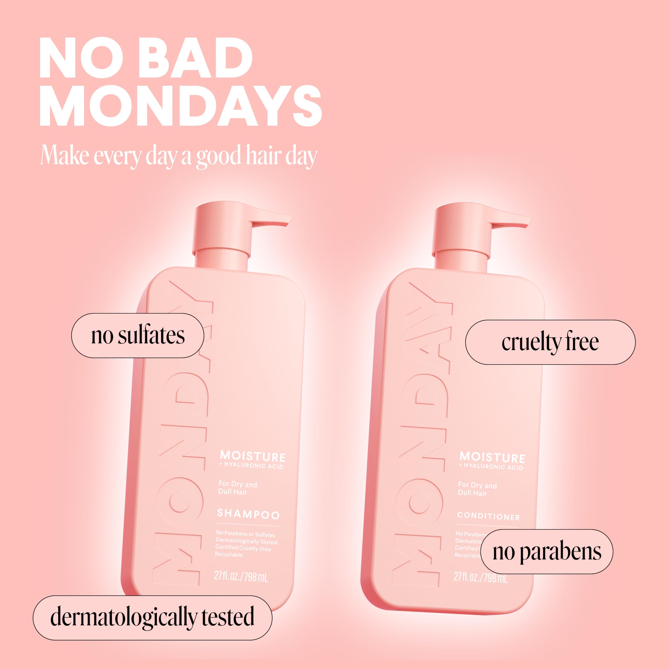 MONDAY HAIRCARE Moisture Shampoo and Conditioner set for dry, frizzy hair with coconut oil, rice protein, shea butter, and vitamin E