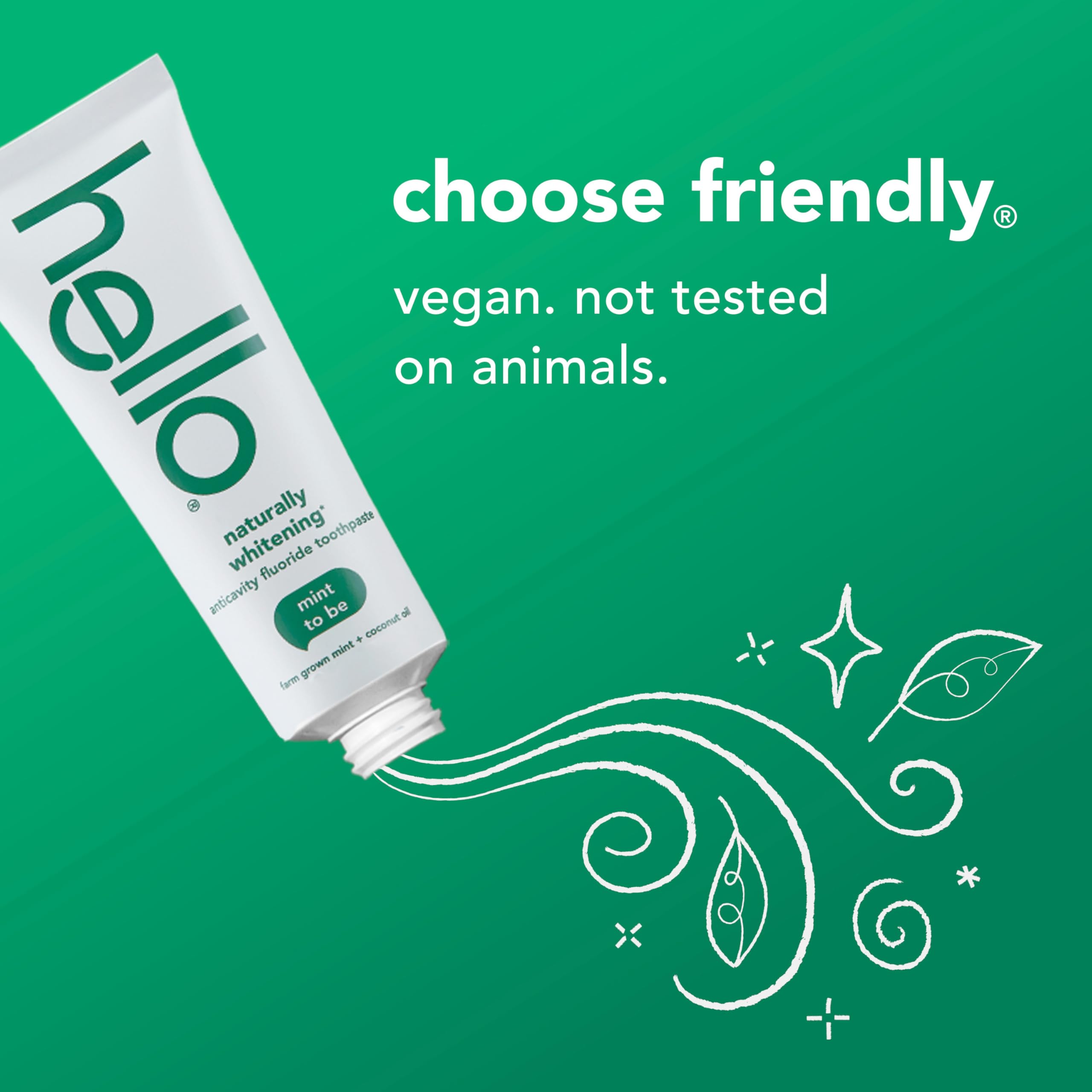Hello Naturally Whitening Anticavity Fluoride Toothpaste, 5 Oz Tube, Natural Whitening Toothpaste with Coconut Oil, Whitens Naturally and Helps Remove Surface Stains, SLS Free, Vegan, Mint, 3 Pack