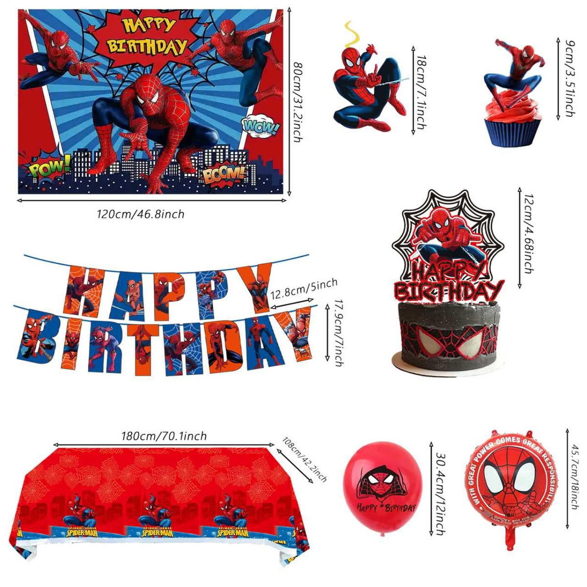 TOCKFIT 51PCS spidey birthday party supplies, backdrop, "Happy Birthday" banner,tablecloth, large aluminum ballo