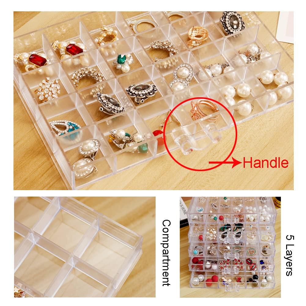 YUFONG Earring Storage Box Organizer 5 Drawers with 120 Small Compartments – full view