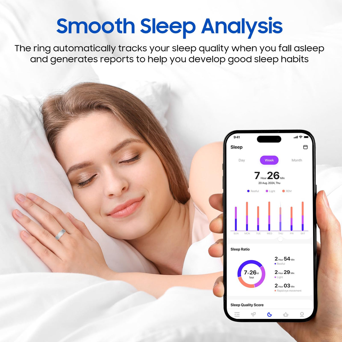 prxxhri Smart Health Ring Fitness Tracker with Stress & Sleep Monitoring, Waterproof Activity Tracker, Compatible with i