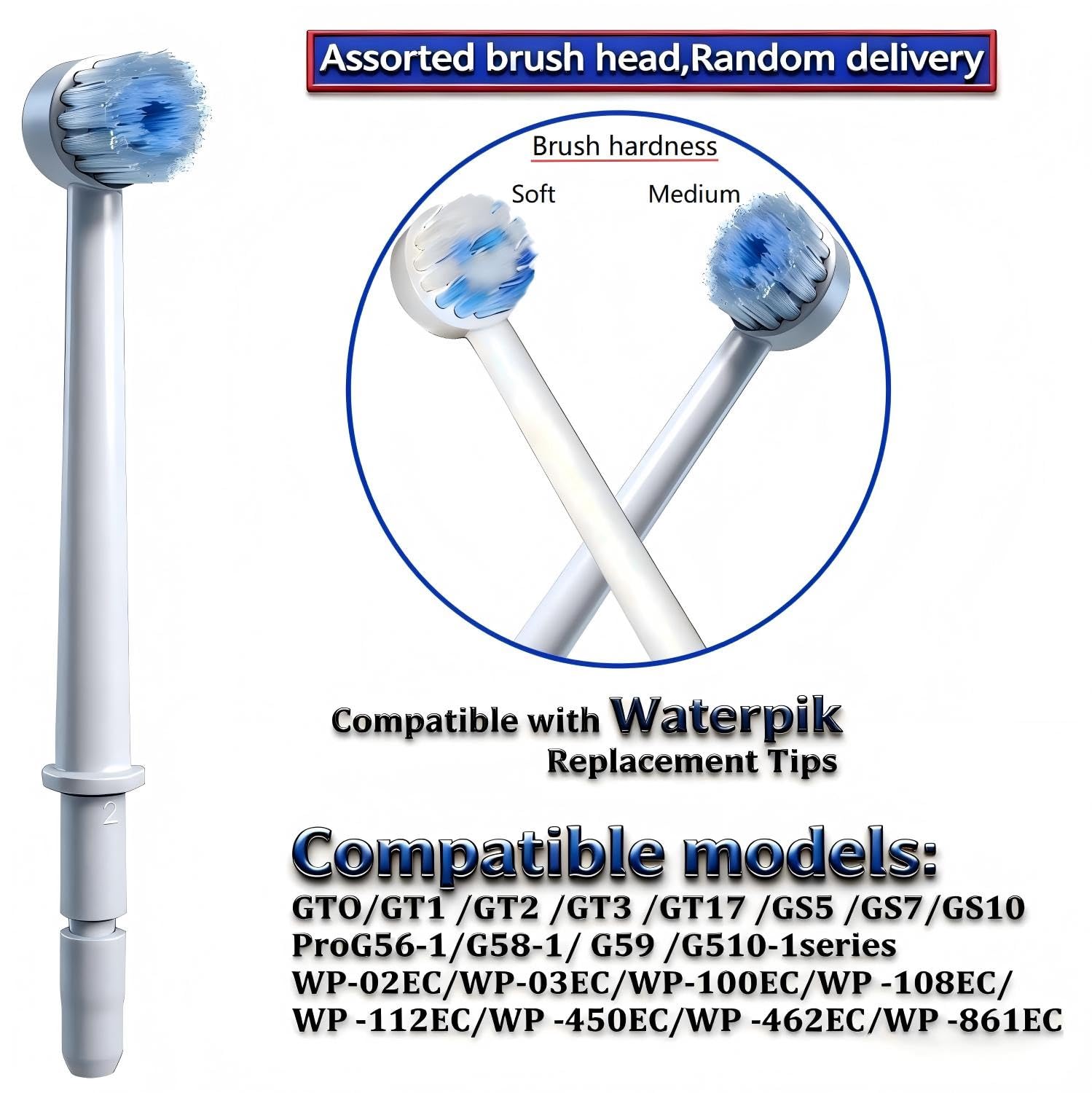 JDHAVMOS Waterpik compatible replacement brush heads for oral irrigator, 3-pack, soft bristle dental cleaning tools