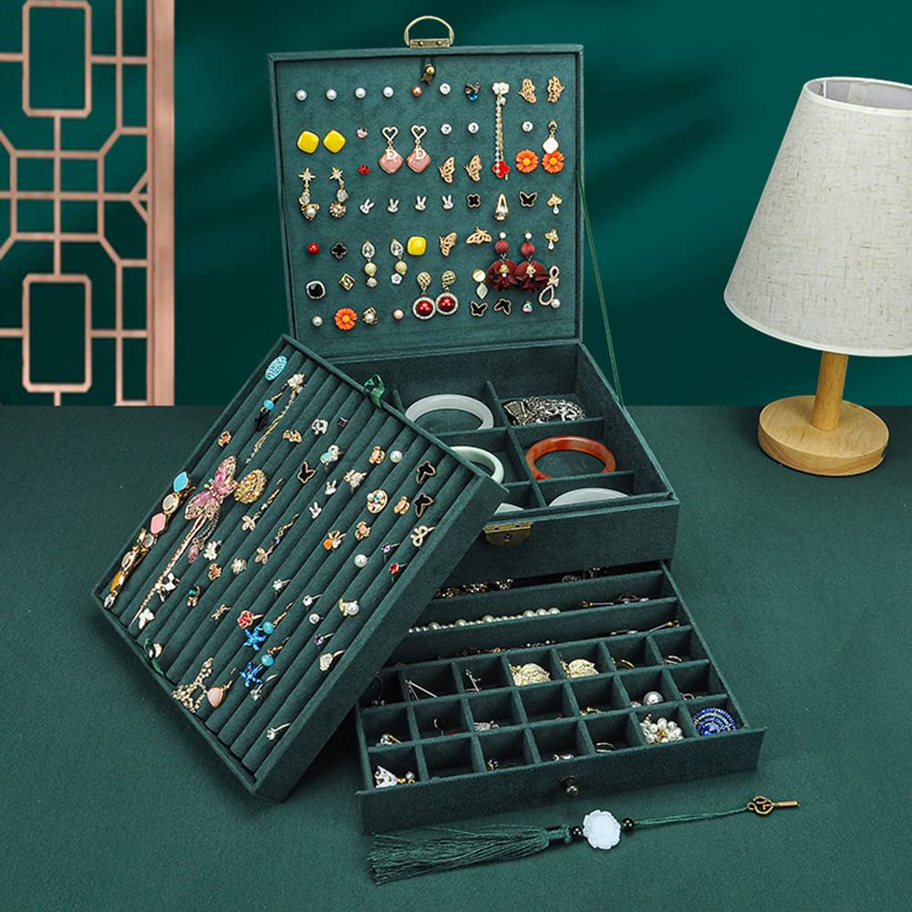 GYJOYERO Jewelry Organizer 5 Layers Velvet Square Jewelry Box Women Necklace Ear studs Display Bangles Large Jewelry Sto