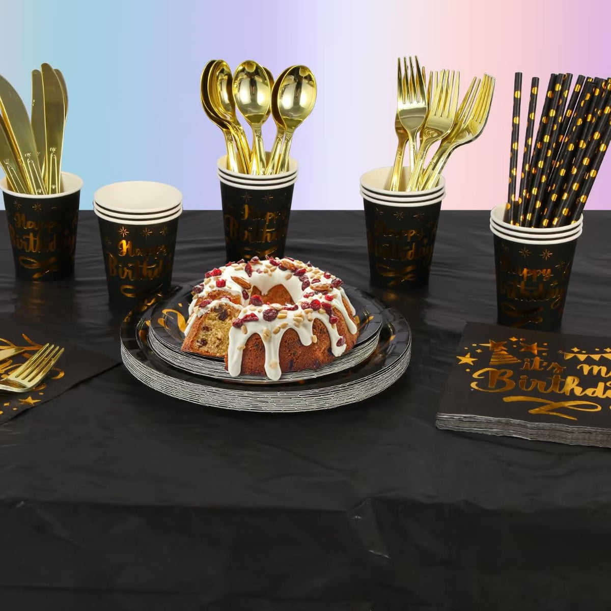 Zyzyphor 201 Pieces Birthday Plate Set, Birthday Decorations, Includes Paper Plates, Paper Cups, Straws, Napkins, Tablec