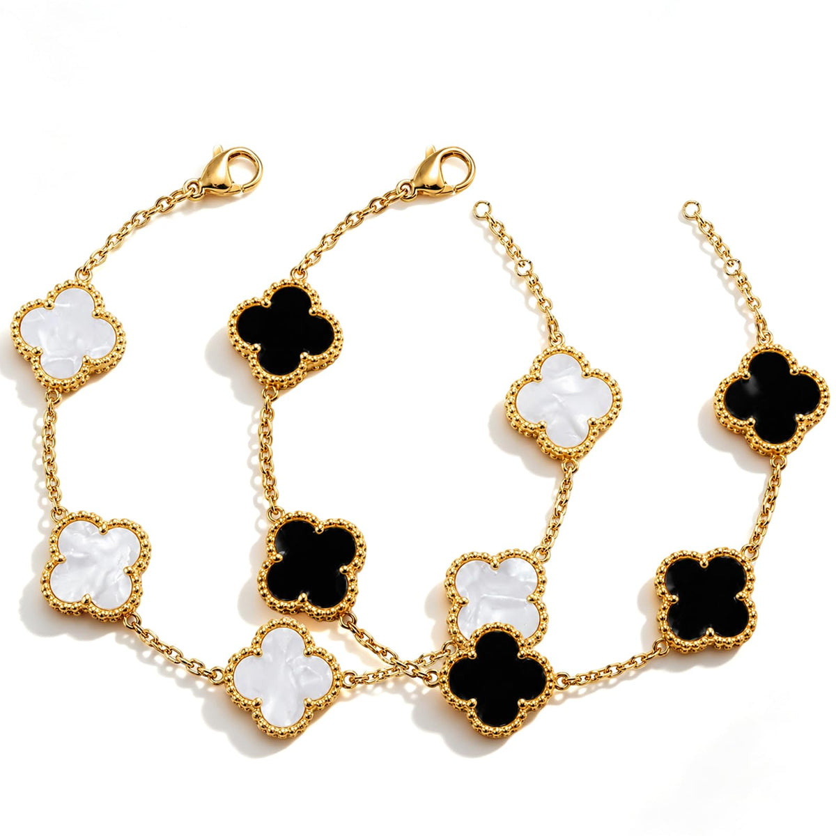 18K Gold Plated Clover Lucky Bracelet for Women White Black - Kruckel Official Imagery - 1