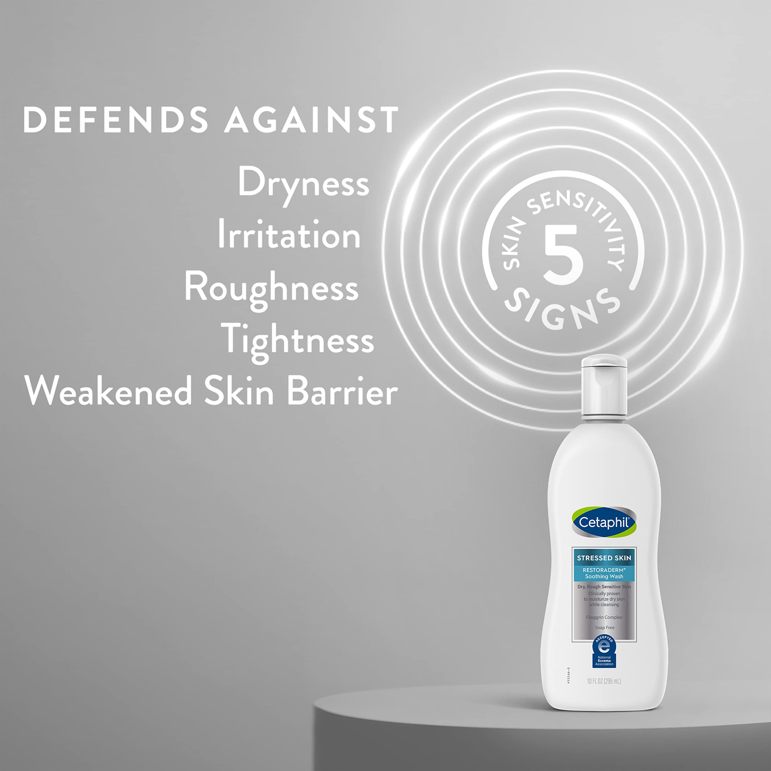 Cetaphil Restoraderm eczema body wash in a 10 fl oz bottle, soothing skin moisturizer for dry, irritated skin.