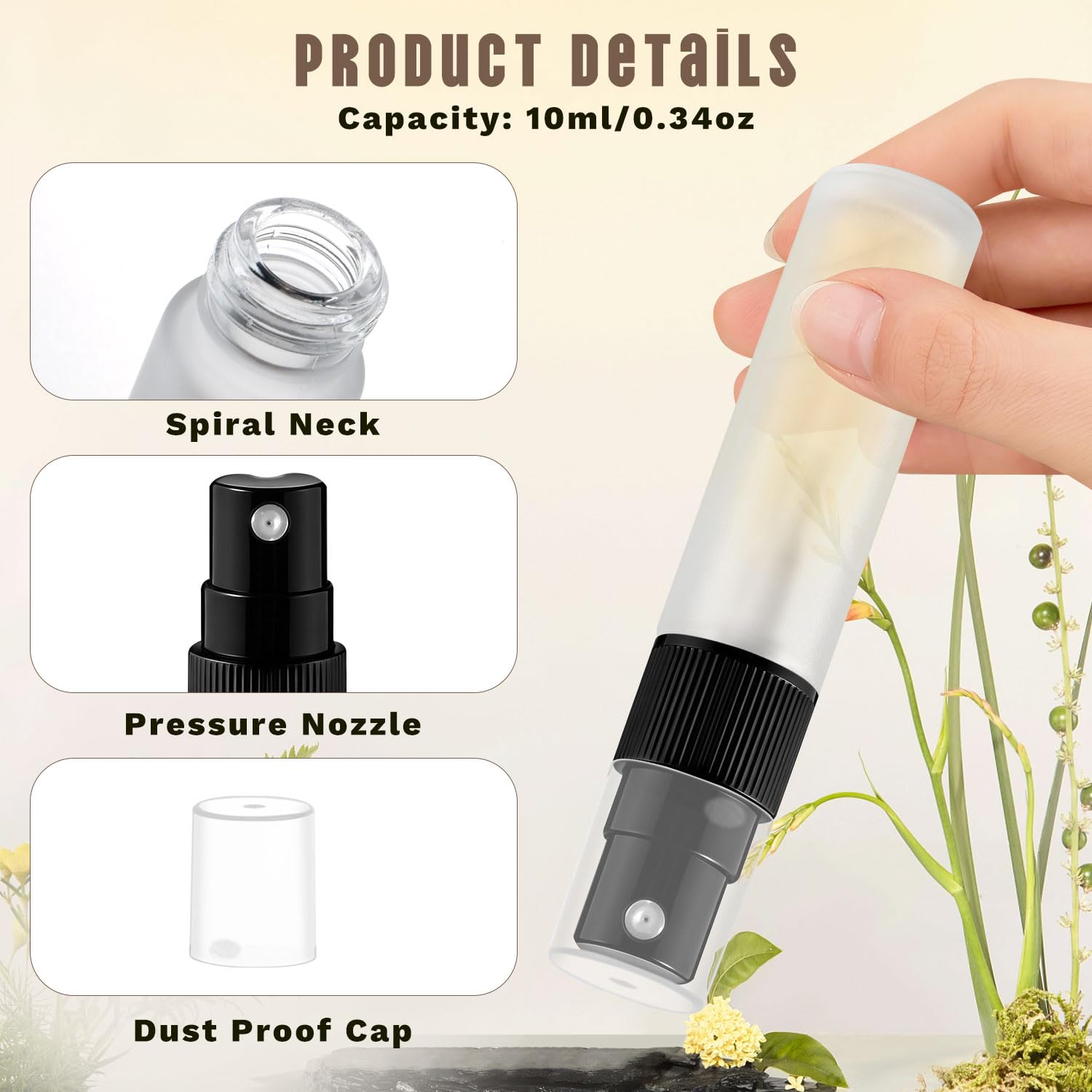 Mirrline 20 Pcs 10ml/0.34oz Frosted Glass Spray Bottle Travel Empty Fine Mist Glass Atomizer with Pump Sprayer & Cap for Fragrance Essential Oil Perfume - White