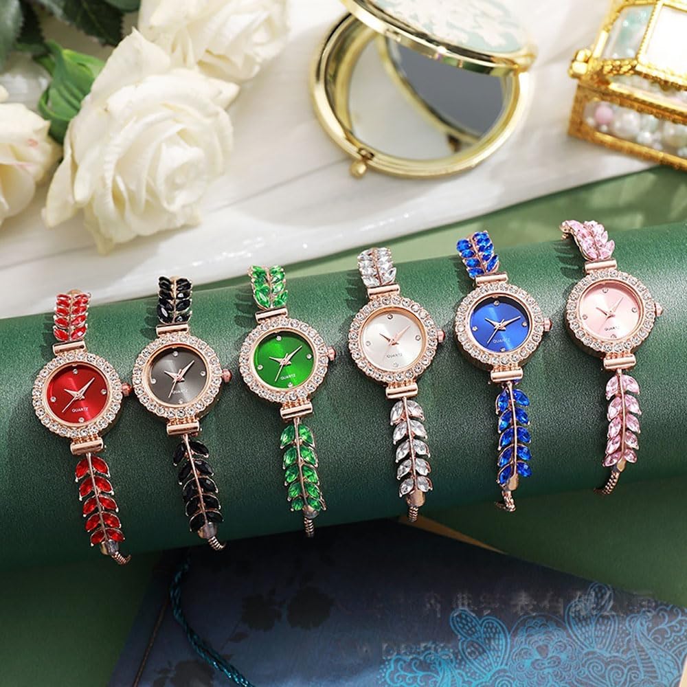 dayutech 6 Pack Watch Set for Women, Bling Diamond Dress Adjustable Slim Gold Bangle Jewelry Bracelet Wrist Watch Access