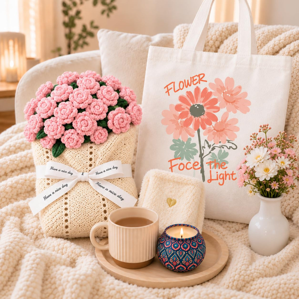 Gifts for Women Self Care Gift Set with Bouquet Blanket Cup - Smbrige Official Imagery - 8