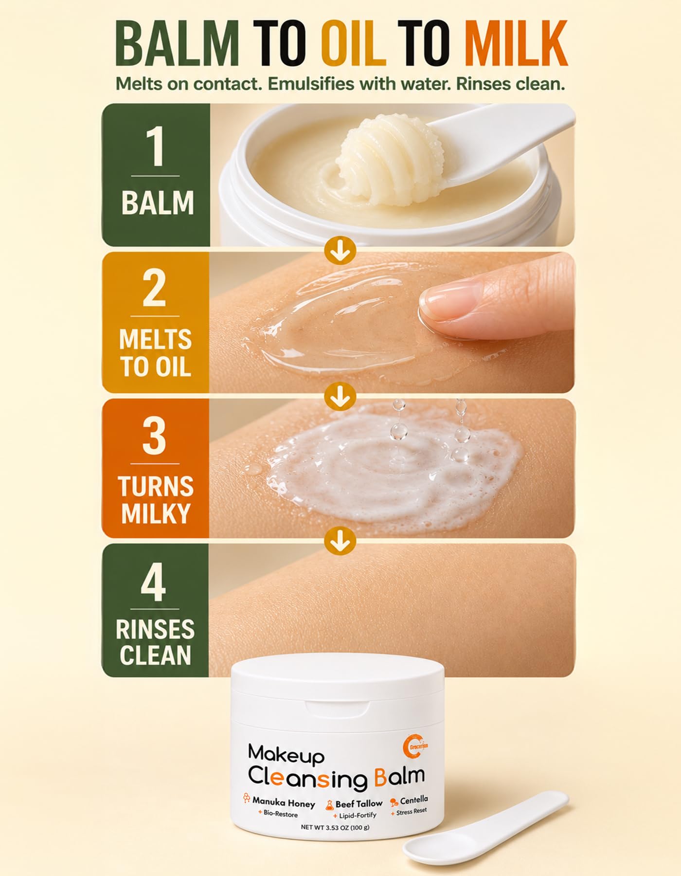 Grocerism Makeup Remover Cleansing Balm with Manuka Honey & Tallow, 3.53 oz