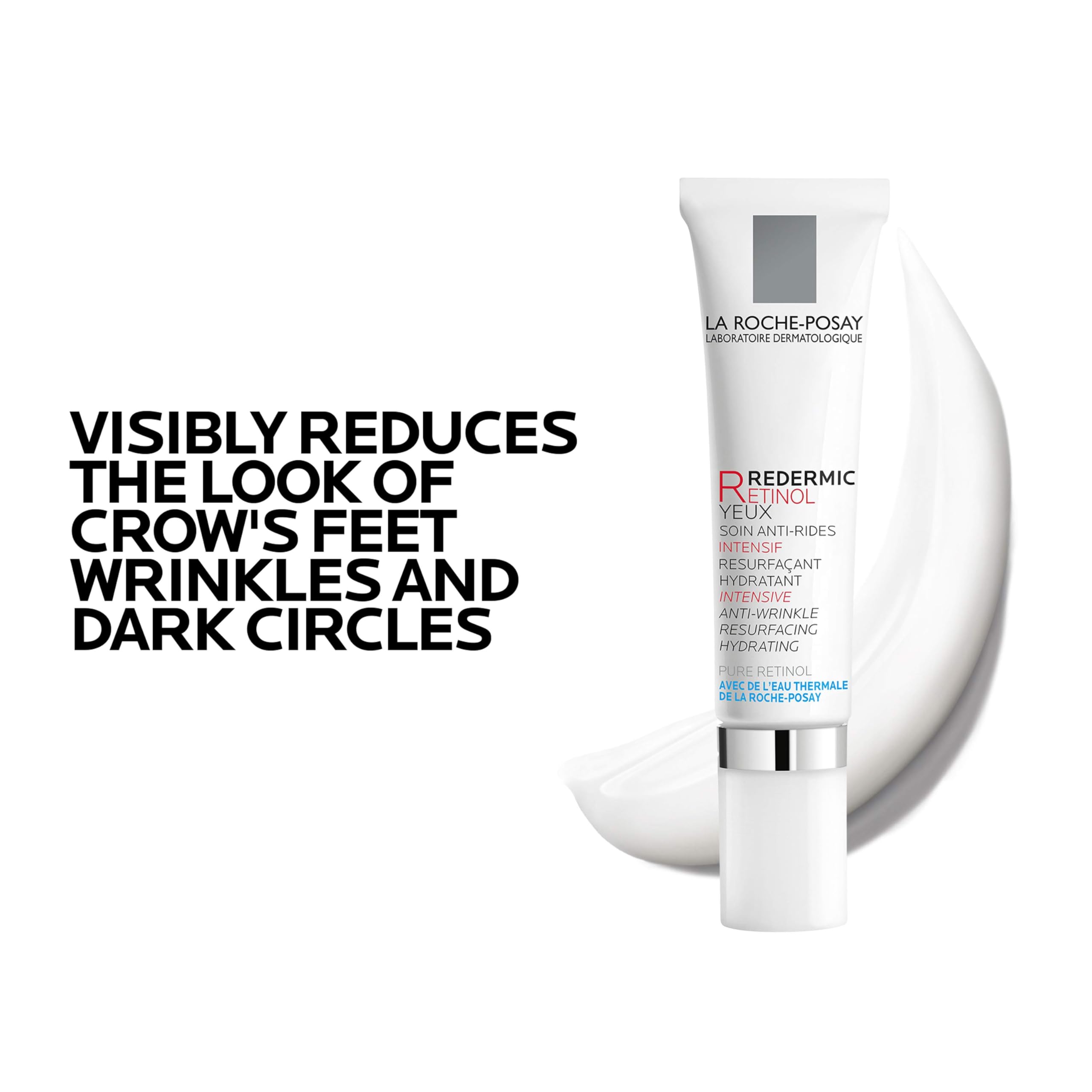 La Roche-Posay Redermic R Retinol Eye Cream with caffeine in a 0.5oz jar, designed to reduce wrinkles and refresh the eye area.