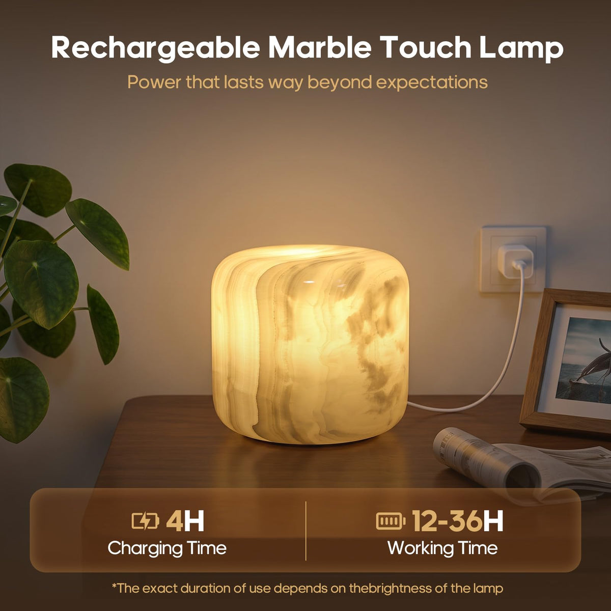 Natural Stone Marble Night Light Rechargeable Touch Control - CDIWIDH Official Imagery - 5