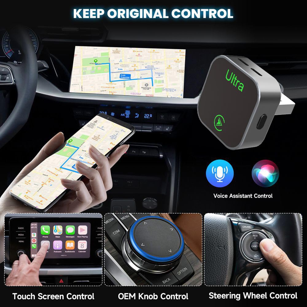 JERYONE 2-in-1 Wireless CarPlay Adapter, 2026 New, Wired to Wireless CarPlay & Android Auto Dongle, Mini Compact USB-A/T