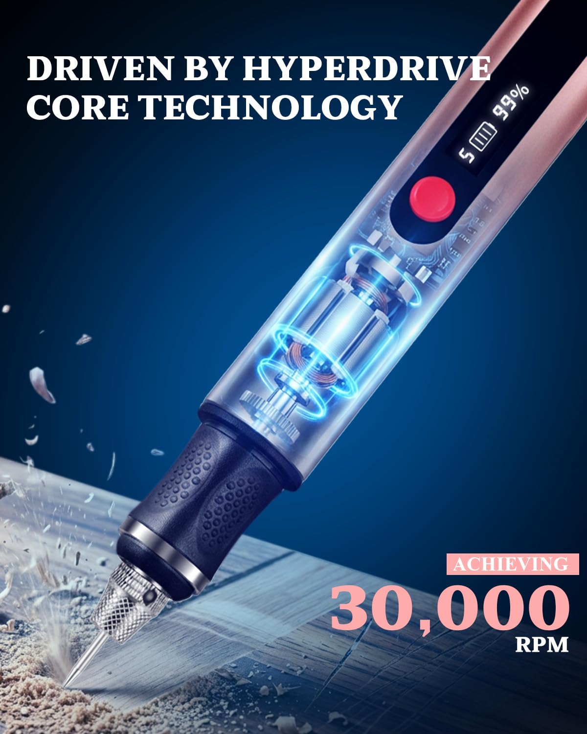 vueowcue Cordless Engraving Pen with LCD Display & Anti-Slip Grip,31 Bits & 5 Speeds, Electric Engraving Tool Kit for Al