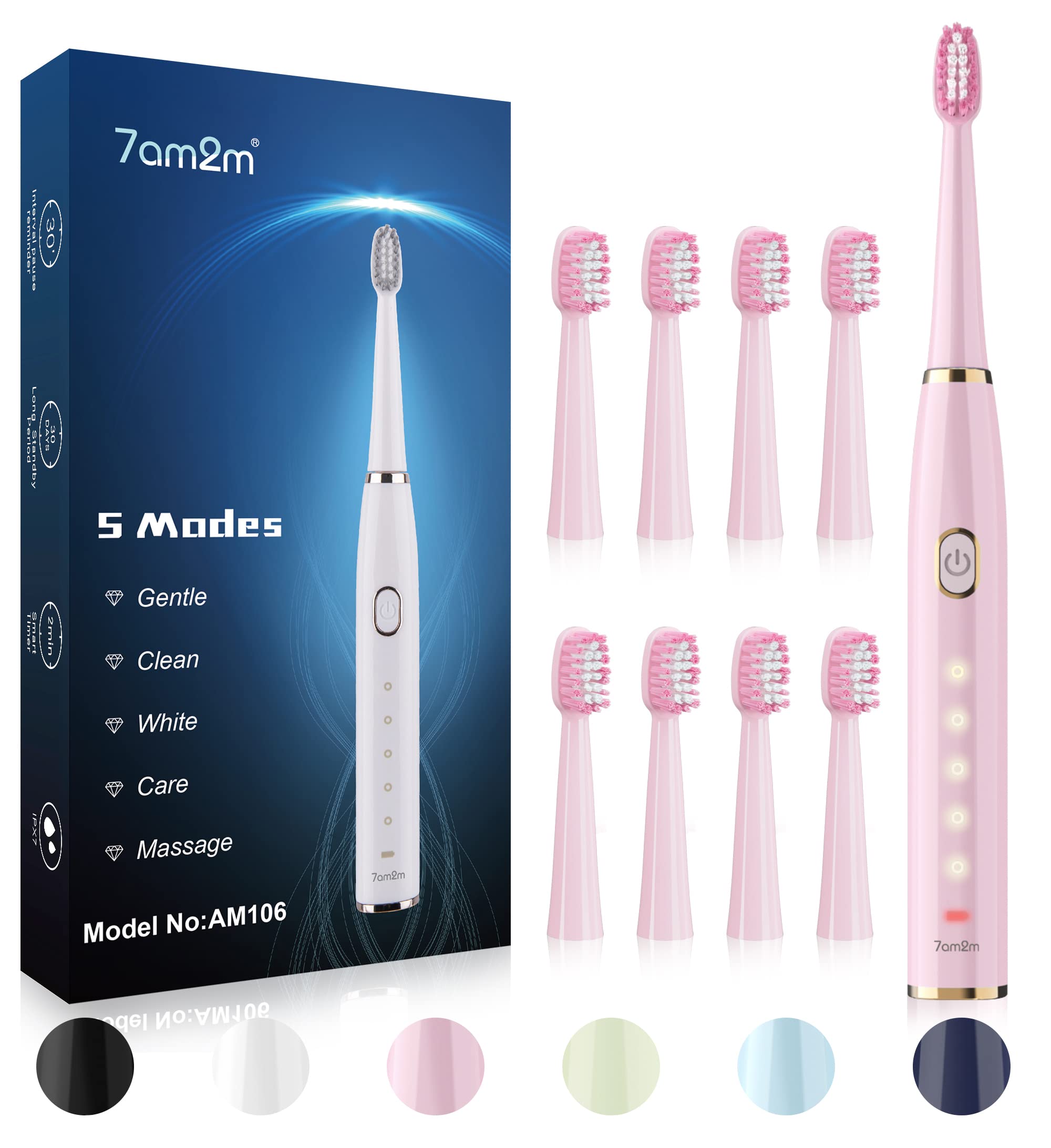7AM2M Sonic Electric Toothbrush for adults and kids, high power rechargeable toothbrush with ergonomic design and multiple brushing modes.