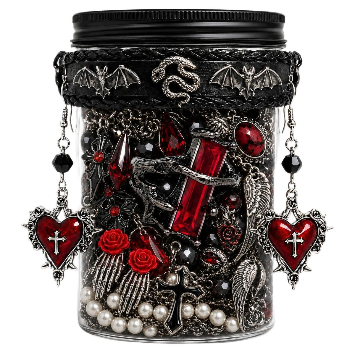 AUSGER Mystery Gothic Jewelry Jar, 55-65 Piece Vintage Jewelry Blind Box with Necklaces, Earrings, Rings, Bracelets, Key