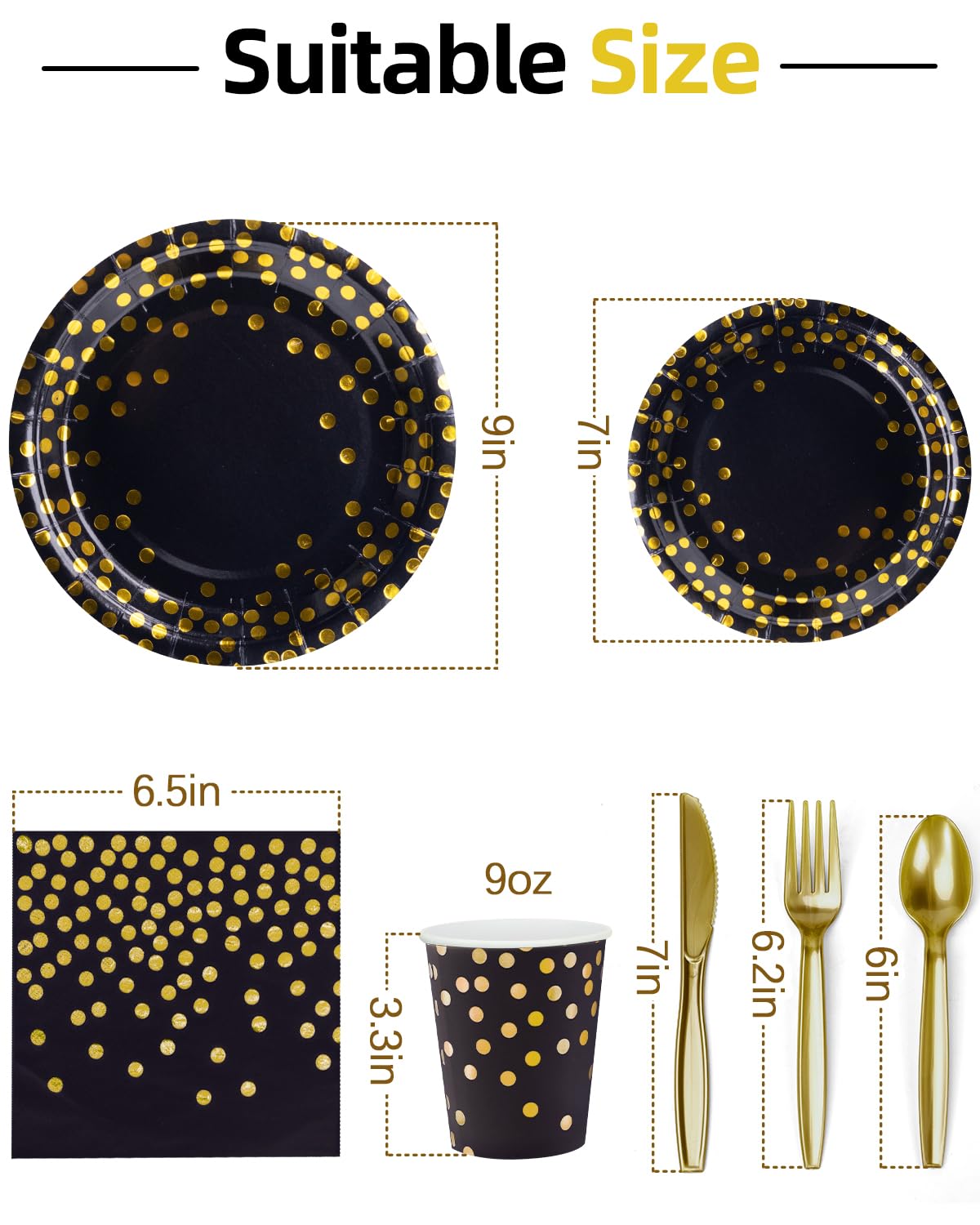 Lzerking 364pcs Black and Gold Party Supplies 52 Sets Disposable Dinnerware – packaging and label