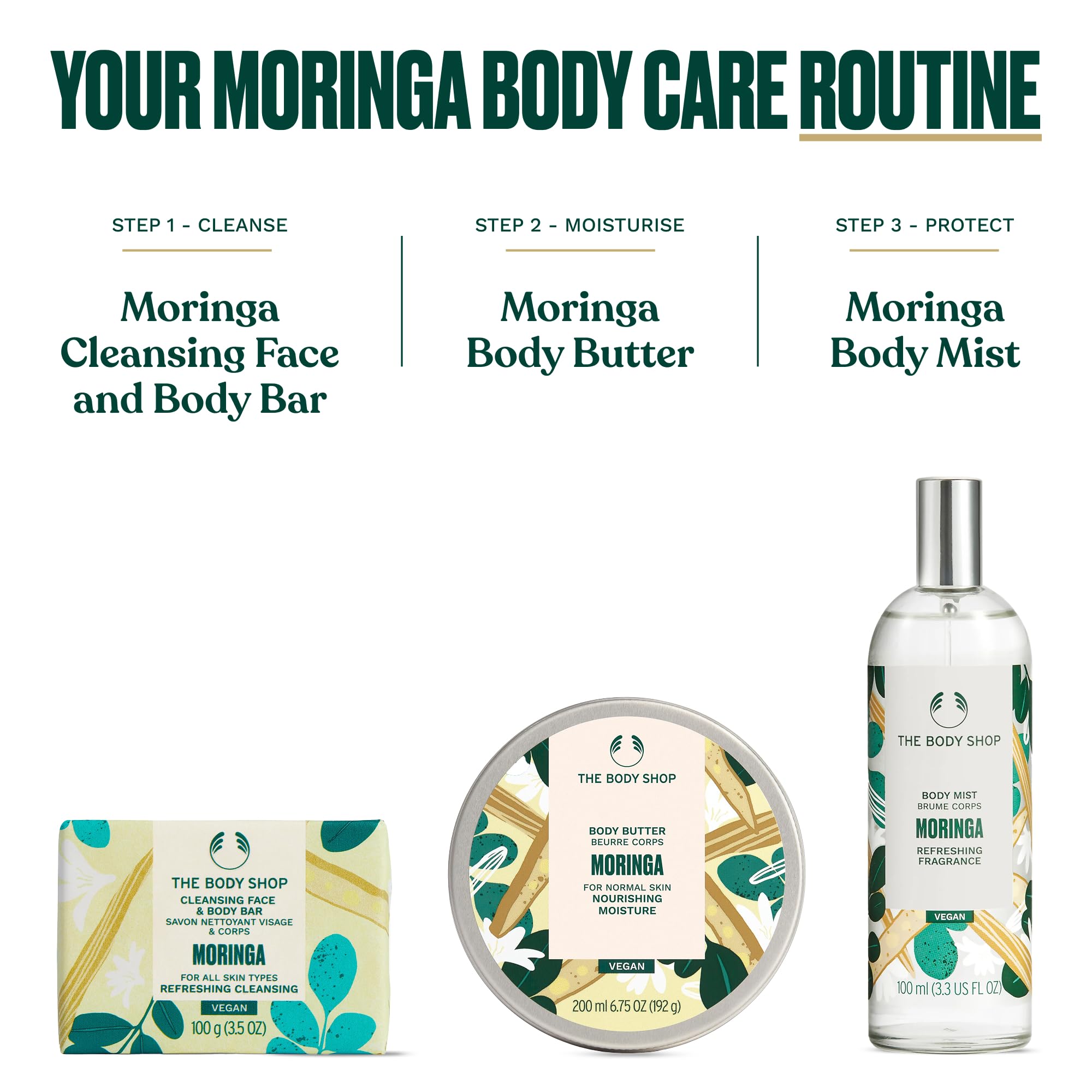 The Body Shop Moringa Body Butter in a 6.75 oz jar, creamy moisturizer with a floral Moringa scent for soft, nourished skin.