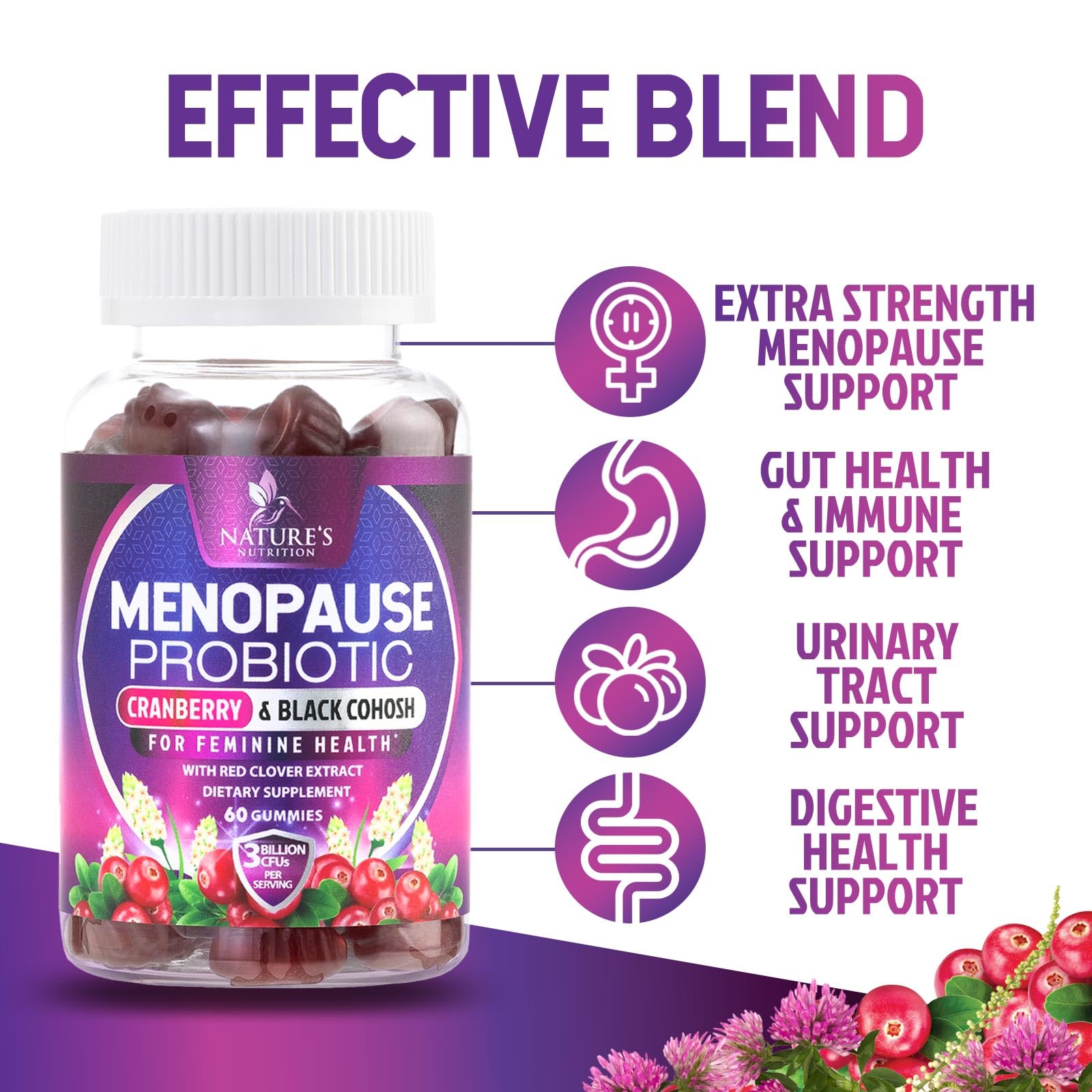 Menopause Probiotic Gummies for Women - Advanced Menopause Relief for Women with Black Cohosh - Complete Women's Probiotics Gummy Supplements for Mild Hot Flashes & Night Sweats Support - 60 Gummies
