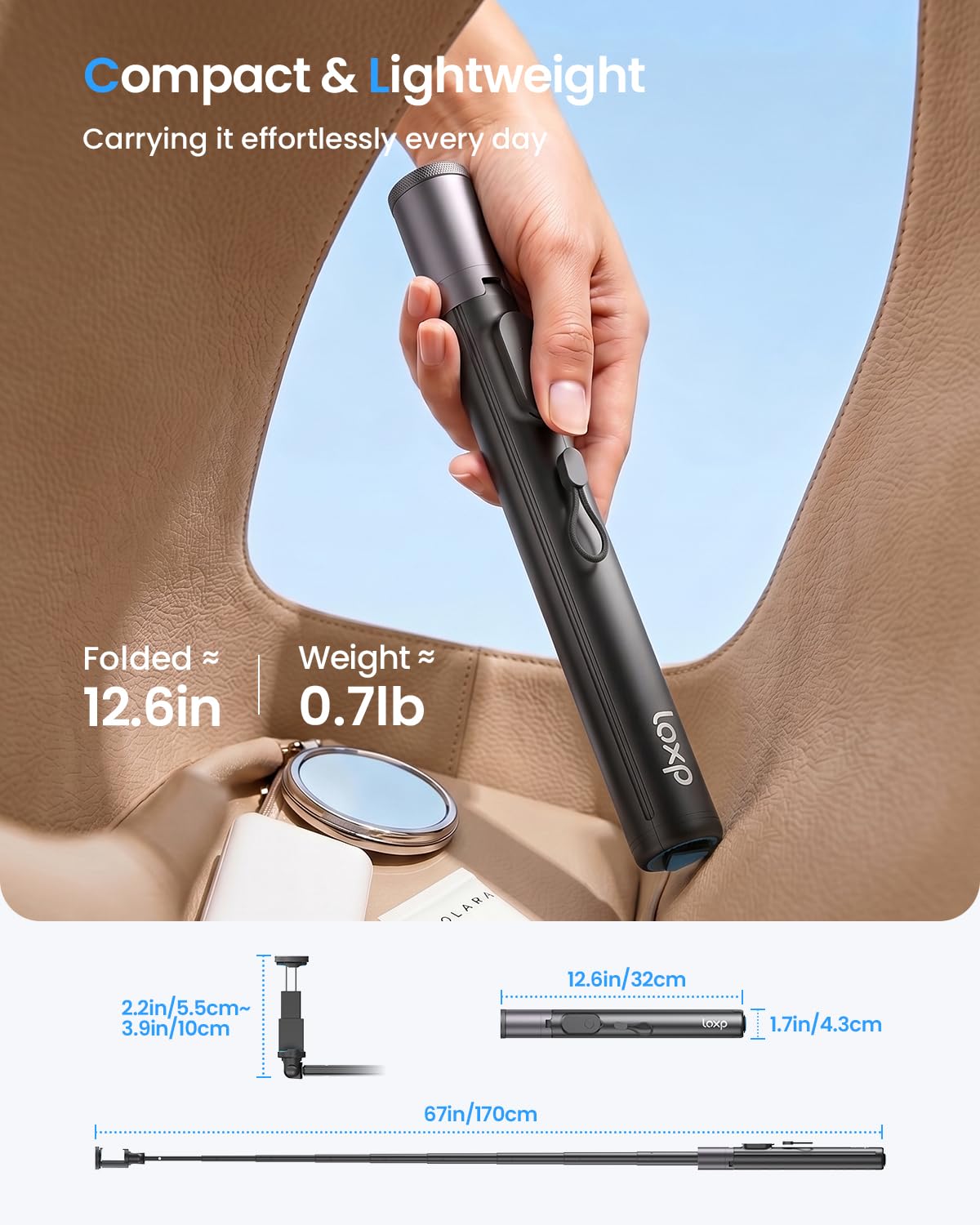 LOXP 67'' Phone Tripod with Remote, 0.01s Auto-Open for Content Creator – full view, size 12.6 Inches