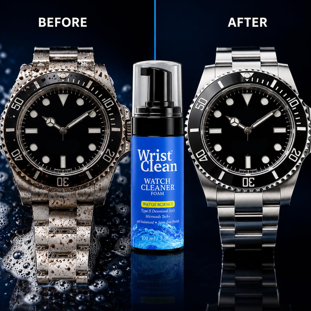 WristClean Royal Watch Cleaning Kit | (1x) Watch Cleaner Foam 100ML, (1x) Large Drying Towel, (2x) Non-scratch Brushes, 