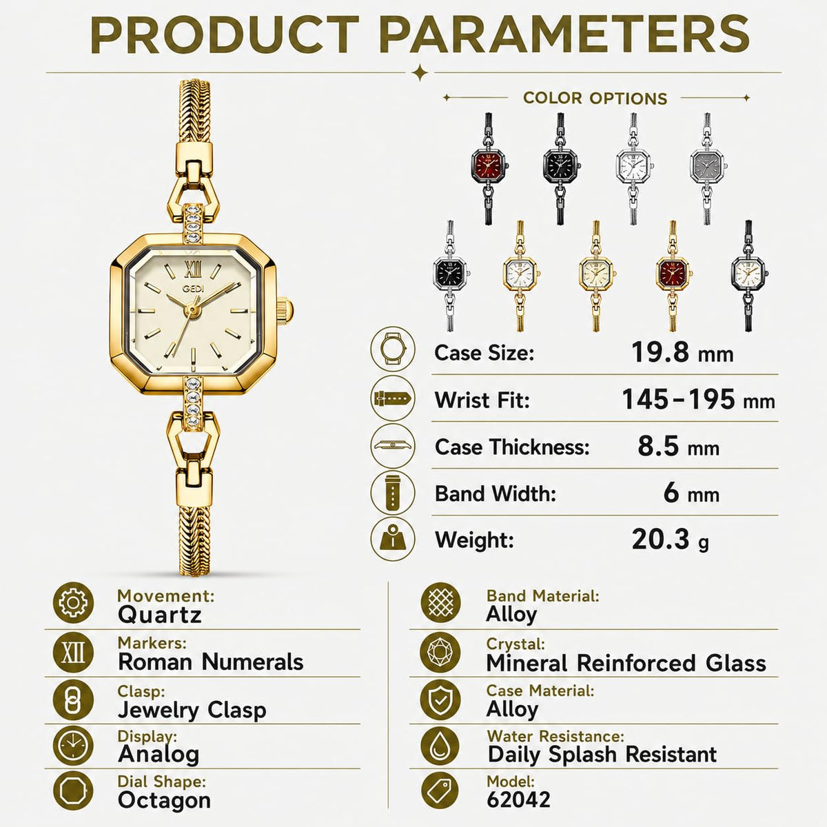 FANMIS Vintage Alloy Square Bracelet Watch Diamond Small Gold Watch Modern Minimalist Design Waterproof Luxury Dress Bra